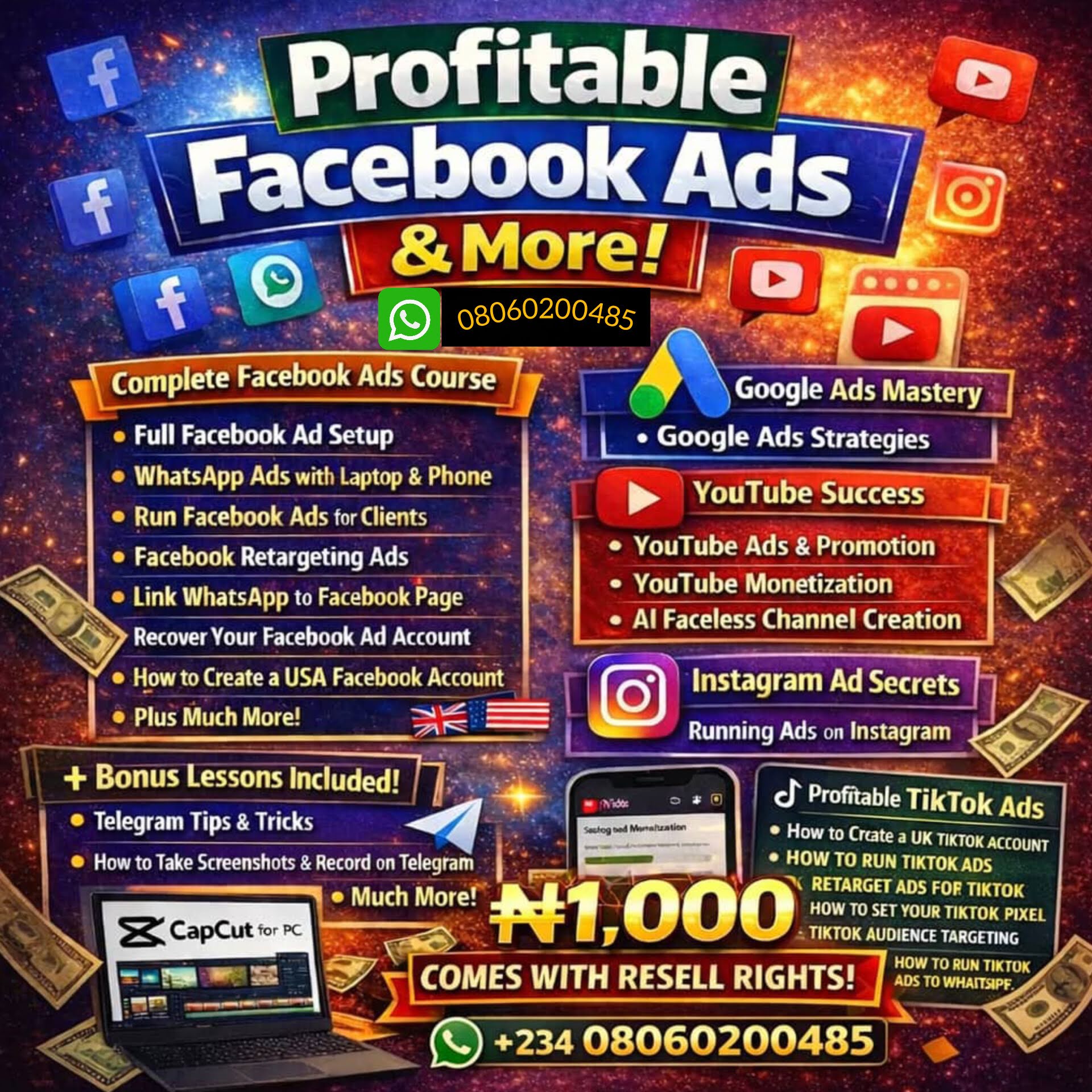 The Onyeoma TV Facebook ad: 24 HOUR OFFER MASTER COURSE POWERHOUSE