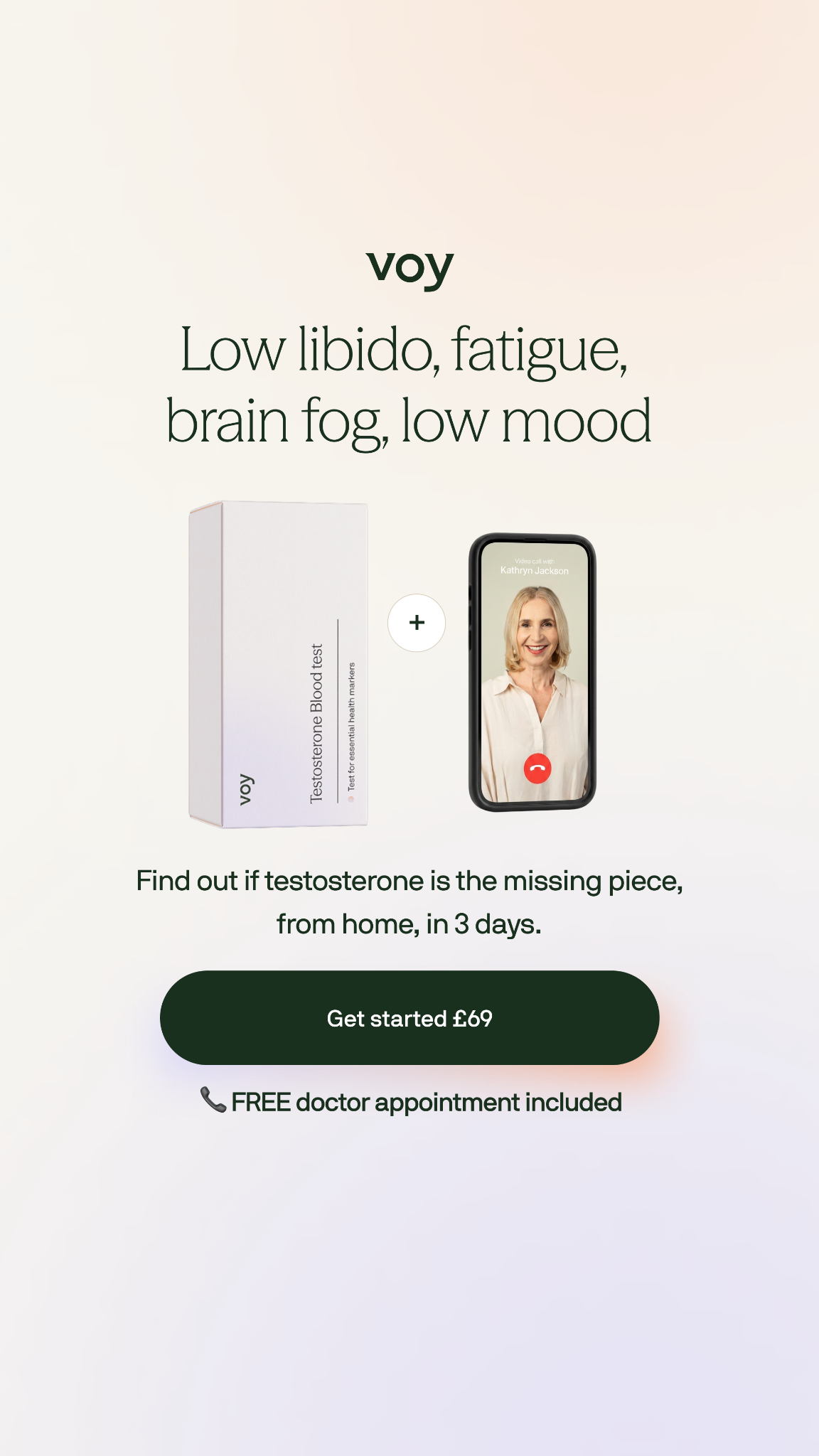 Voy Women Facebook ad: Start with a blood test