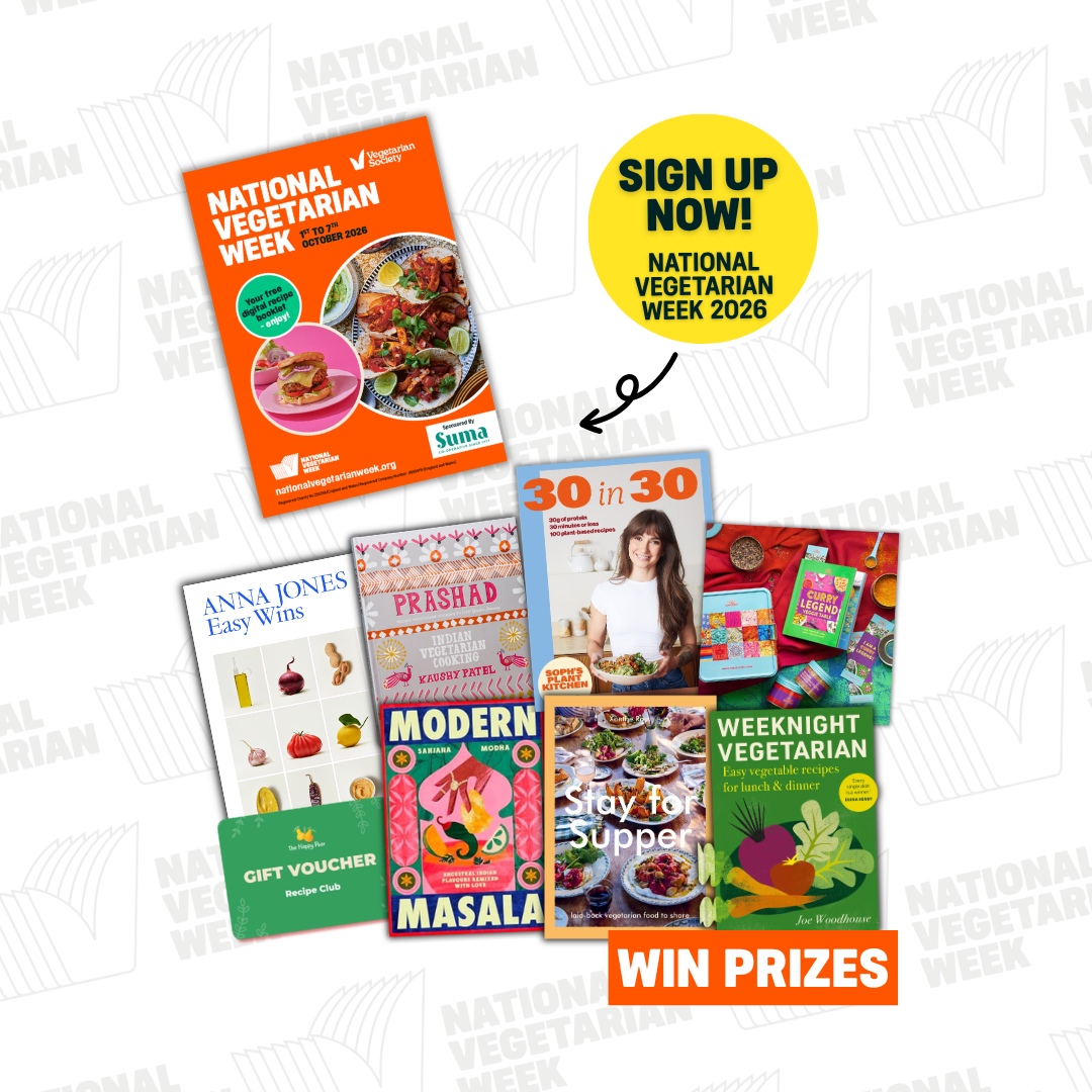 The Vegetarian Society Facebook ad: FREE RECIPES. AMAZING PRIZES.