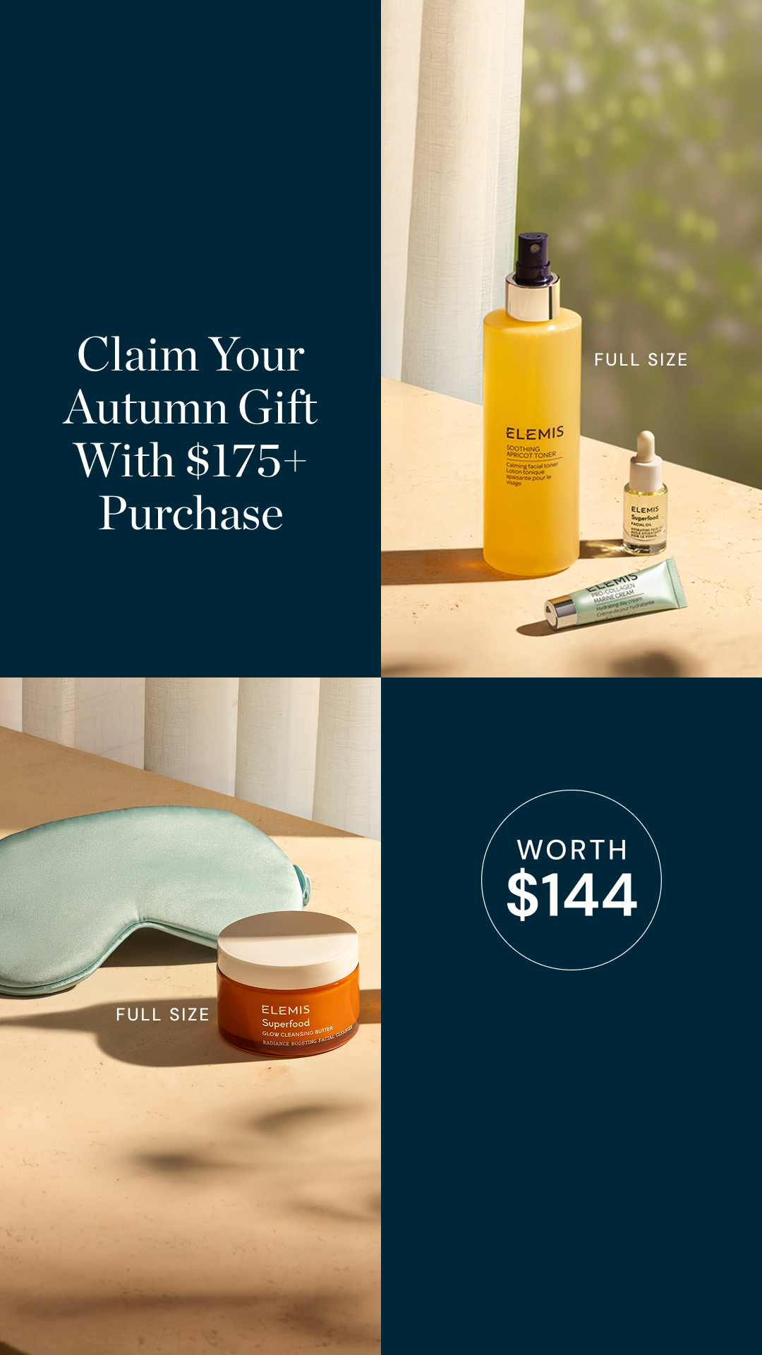 Elemis Facebook ad: Free Gift With $175+