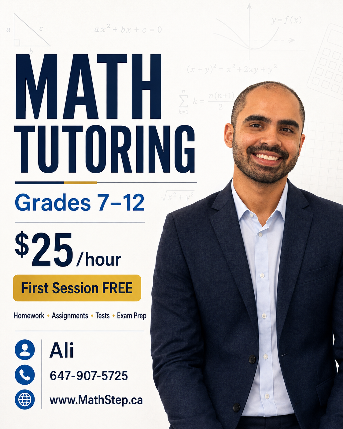 Ali Math Tutor Facebook ad: Edmonton Tutor-Free Trial