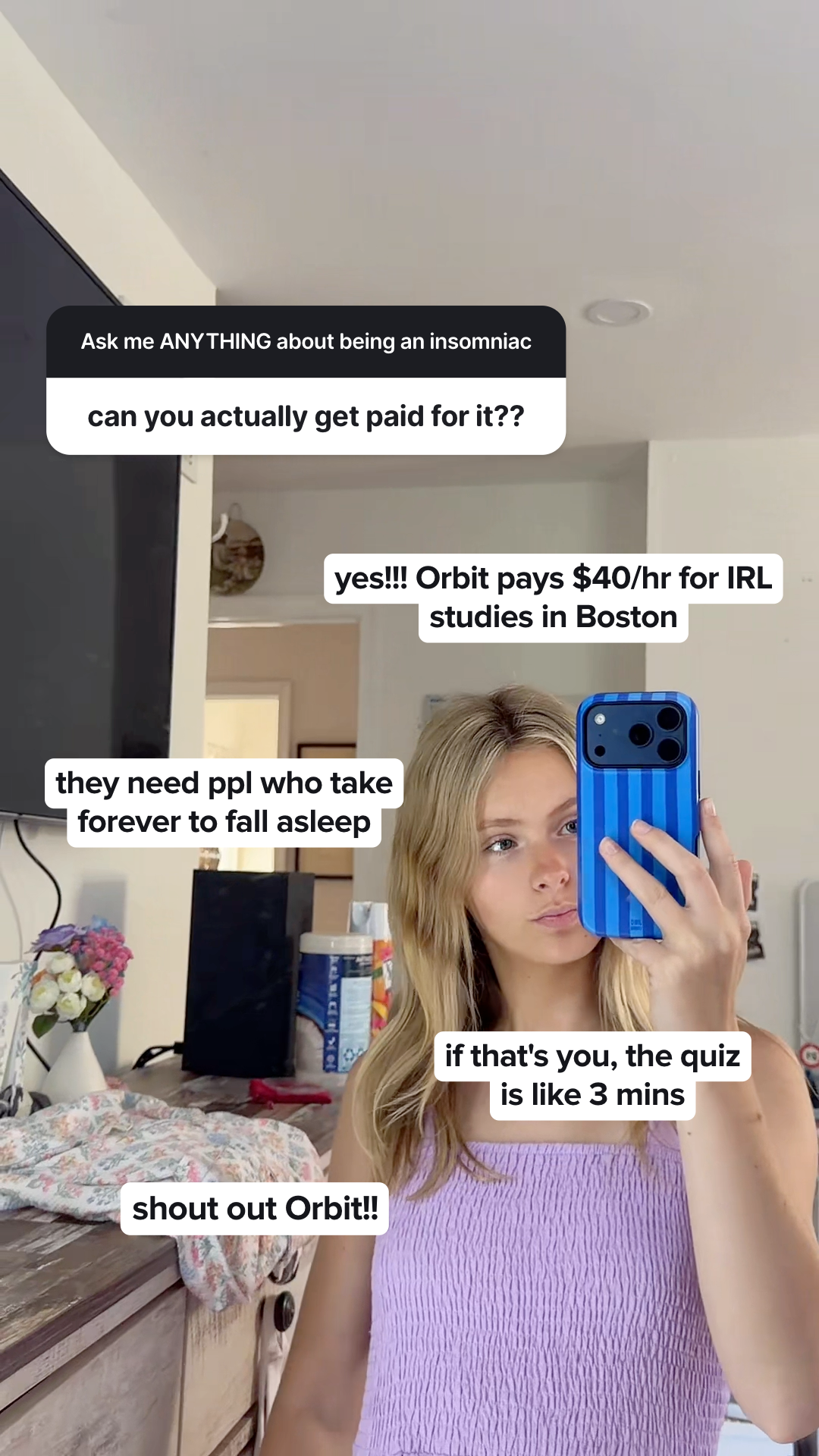 Orbit Clinical Facebook ad: Can't Fall Asleep? Get Paid $40/Hr
