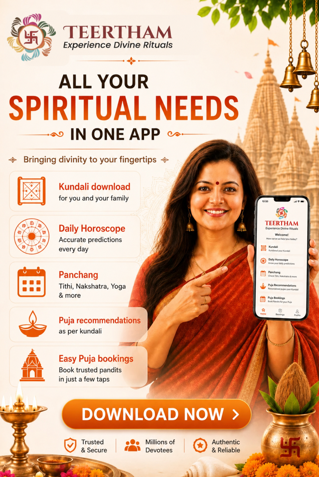 Teertham Facebook ad: Access Daily Panchang & Muhurat anytime