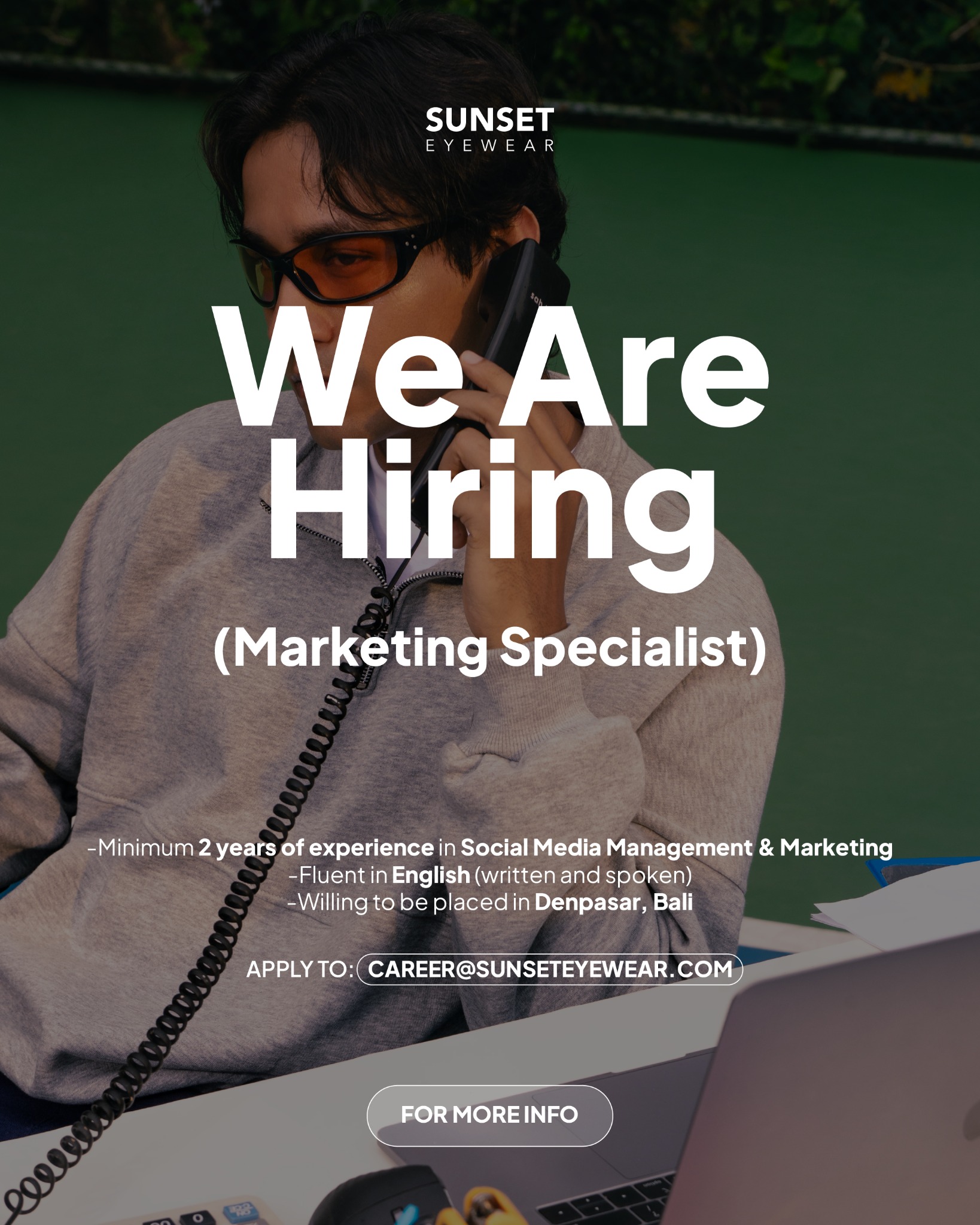 Sunset Eyewear Facebook ad: Marketing Specialist