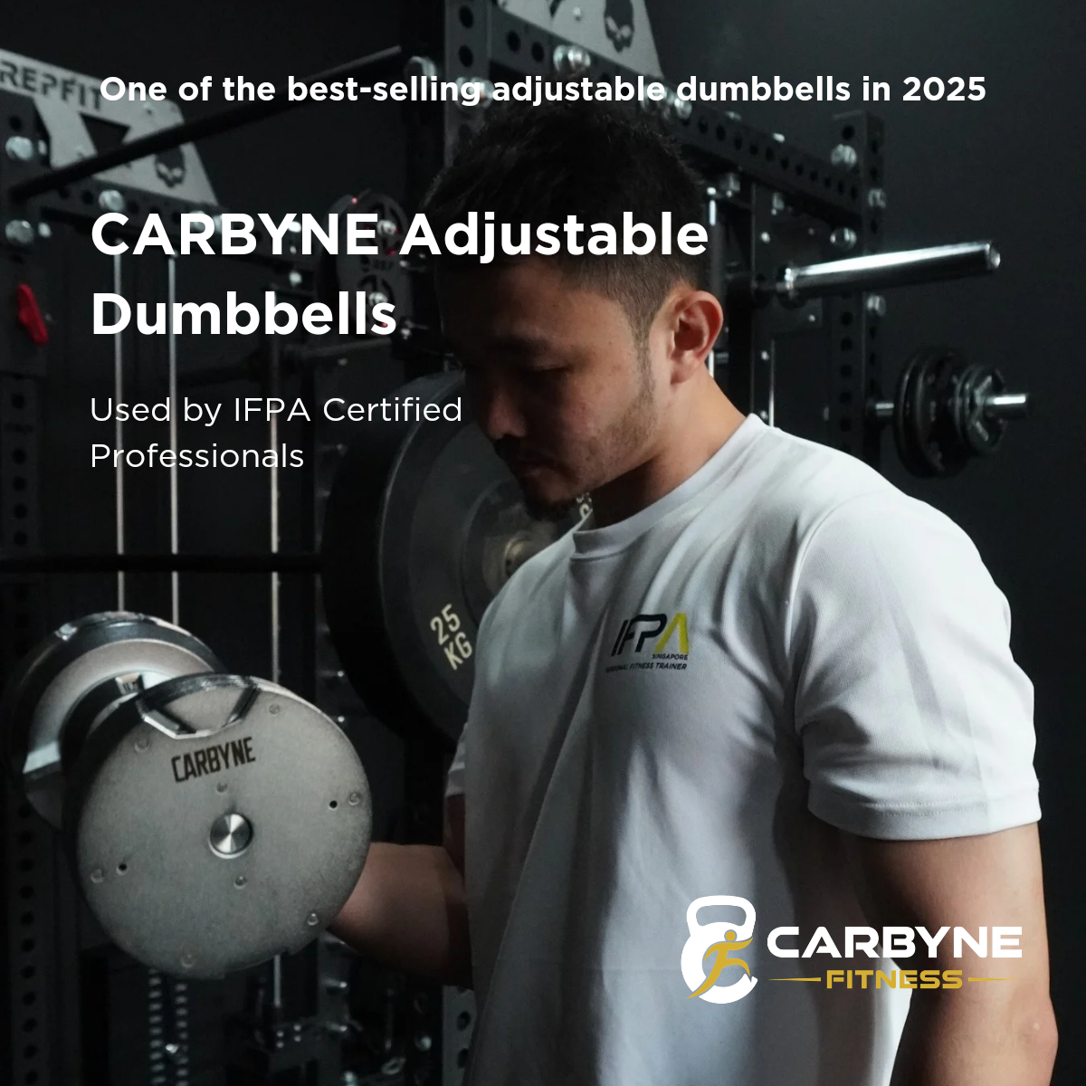 Carbyne Fitness SG Facebook ad: Transform Your Workouts with CARBYNE Silver Dumbbells!