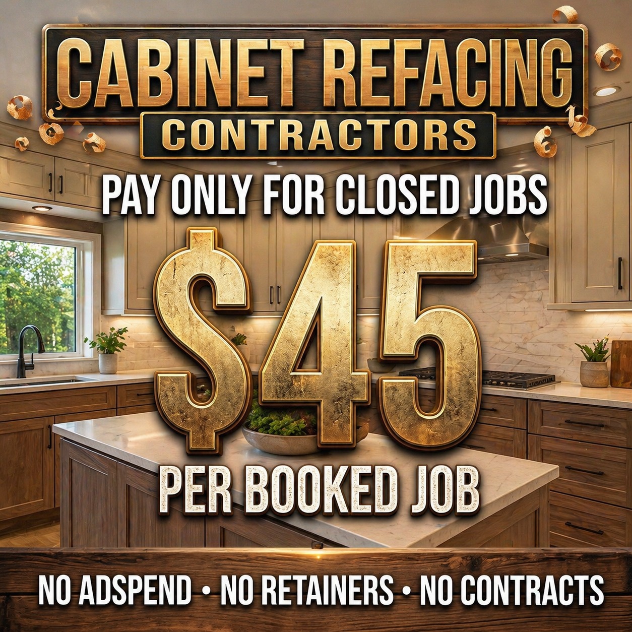 Ethan Averbuch Facebook ad: $45 PER CABINET REFACING JOB