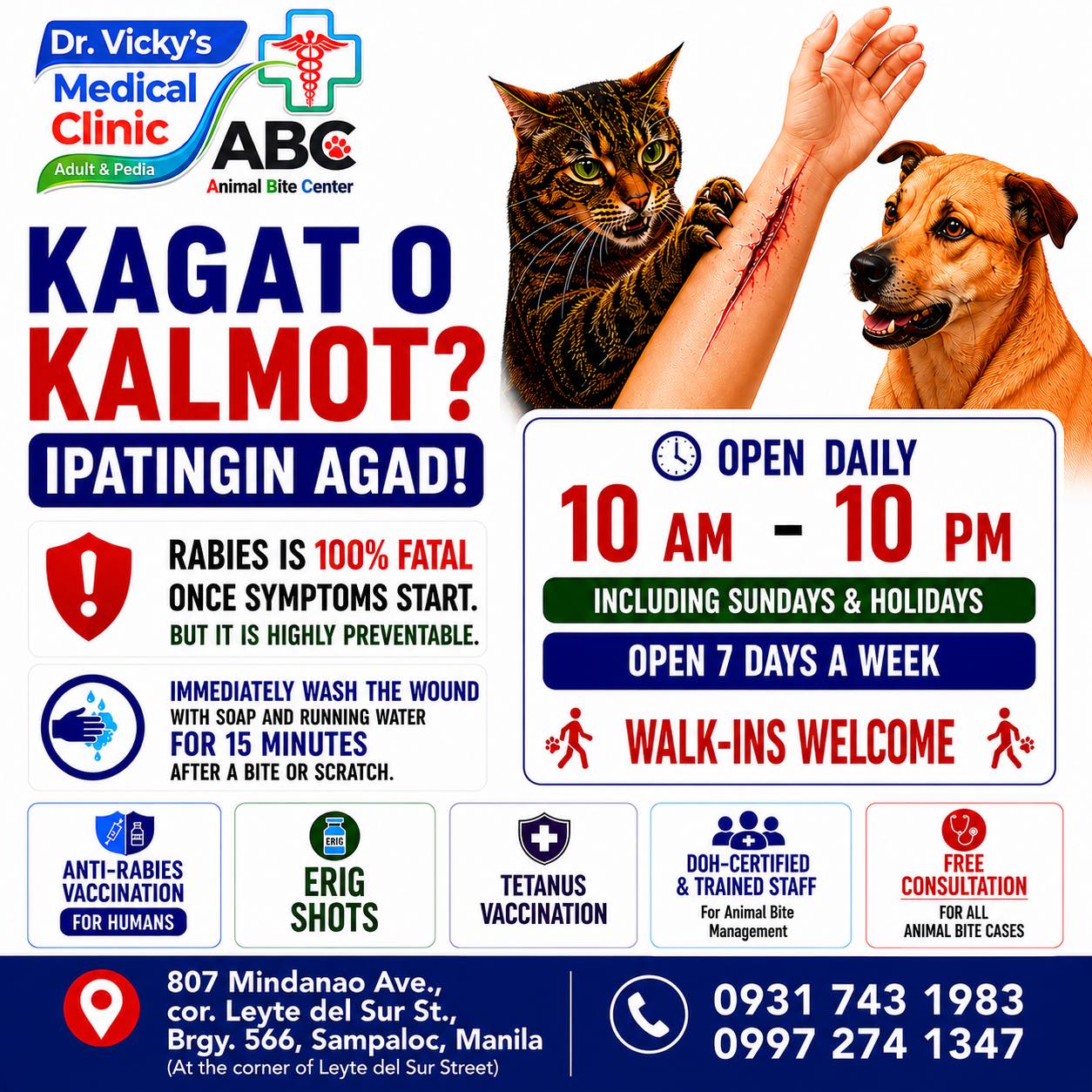 Dr. Vicky Medical Clinic and Animal Bite Center Facebook ad: NAKAGAT O NAKALMOT?