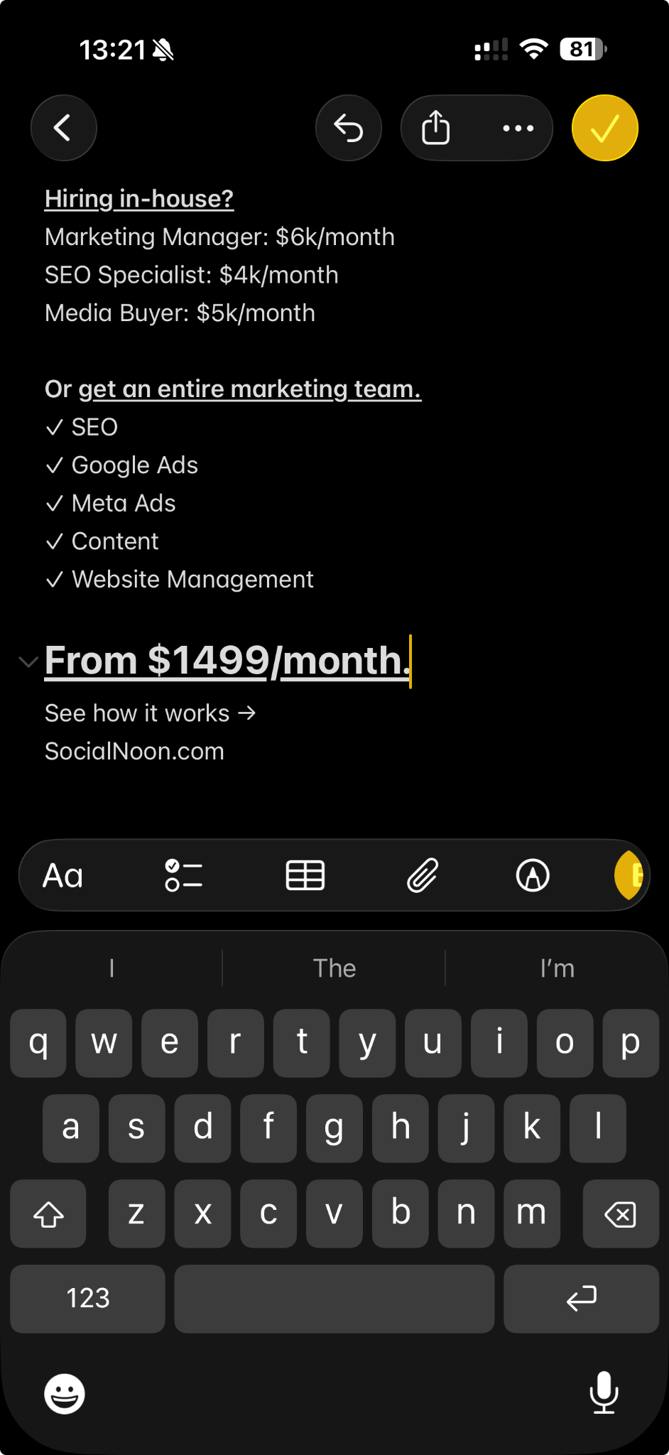 Social Noon Facebook ad: Get An Entire Marketing Team From $1499/Month