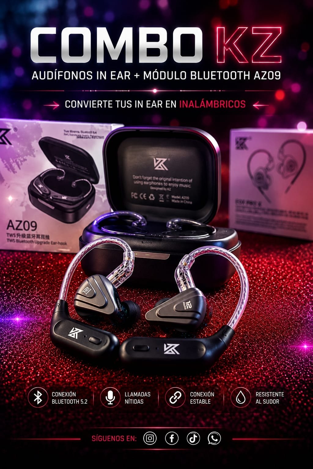 KZ AUDIO Facebook ad: KZ Bluetooth, Sonido Premium, Comodidad Total
