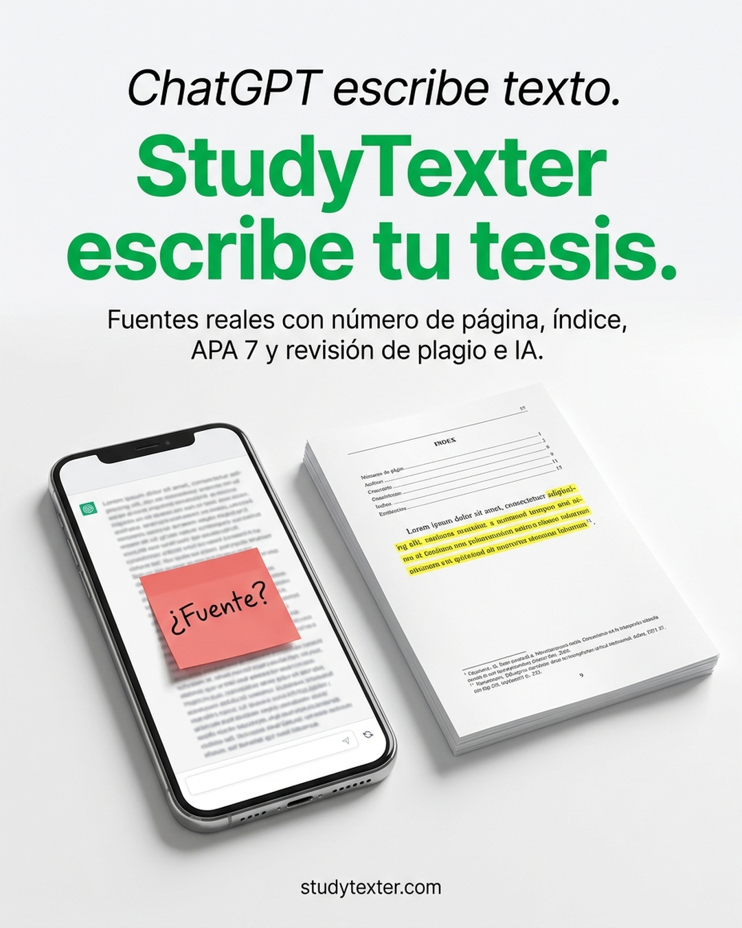 StudyTexter.com Facebook ad: Más que un chatbot: tu tesis