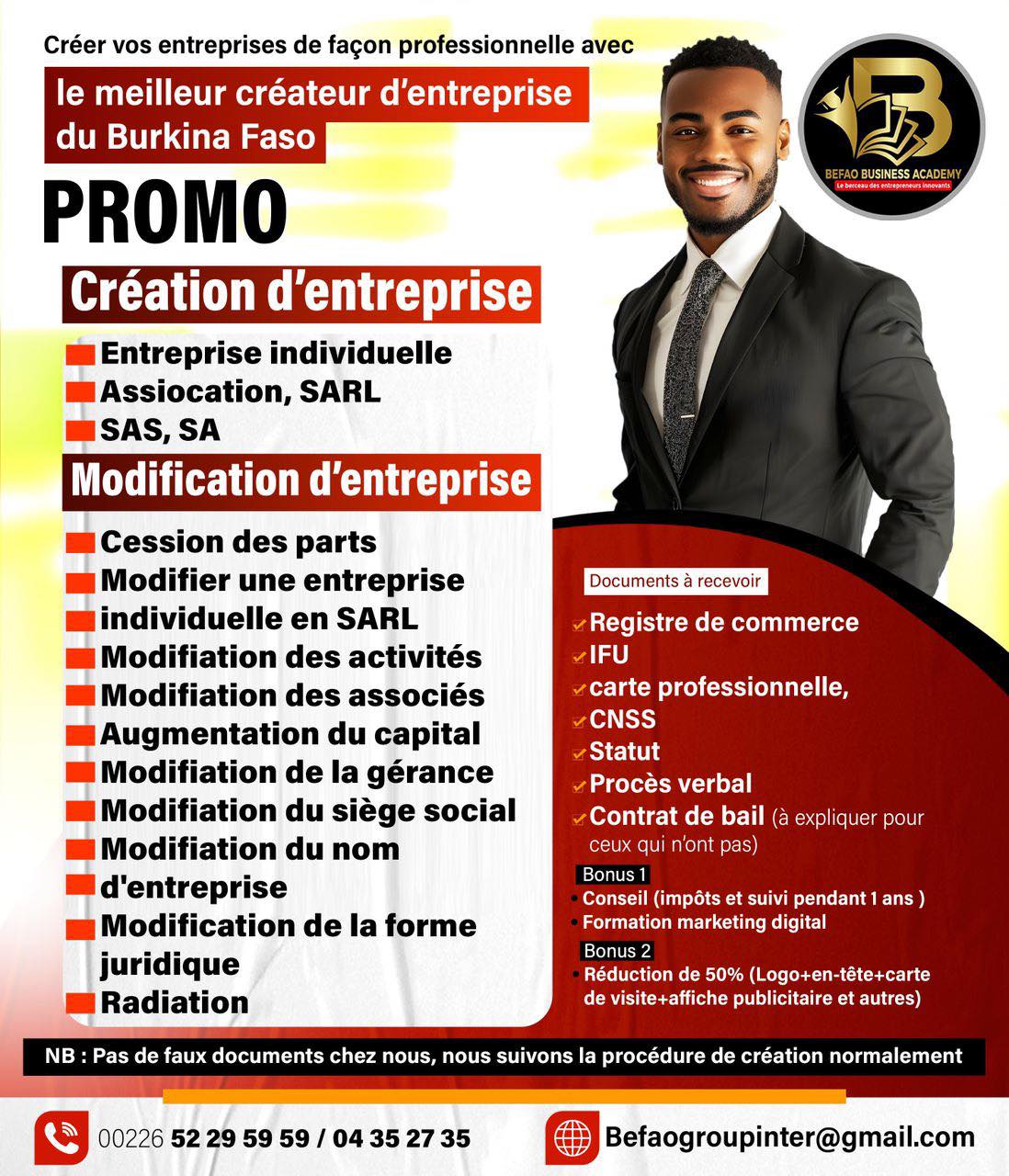 BEFAO Business Academy Facebook ad: *Confiez la création de votre entreprise à des…