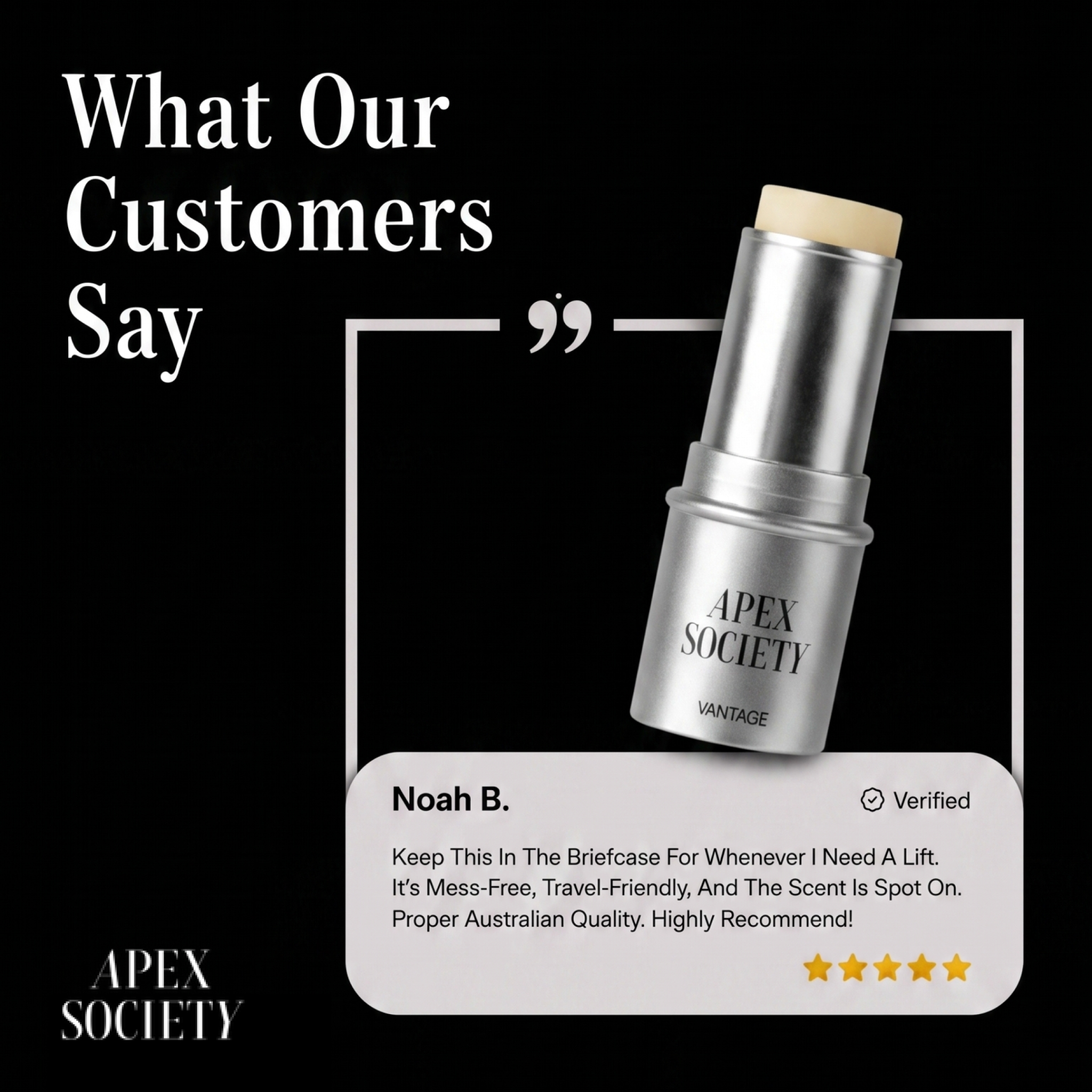 Apex Society - Solid Cologne Stick Facebook ad: The Scent That Makes Her Lean In