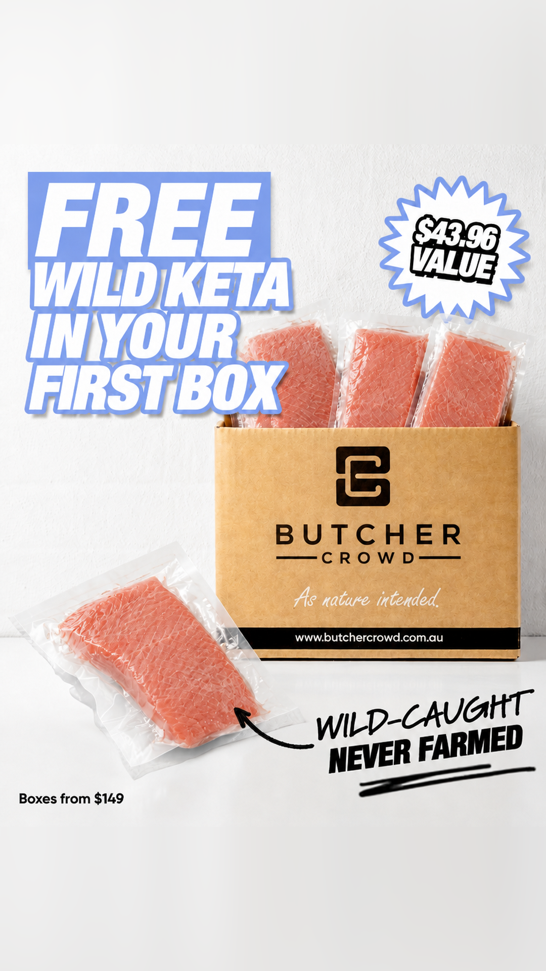 ButcherCrowd Facebook ad: $43.96 Of Wild Keta, Free