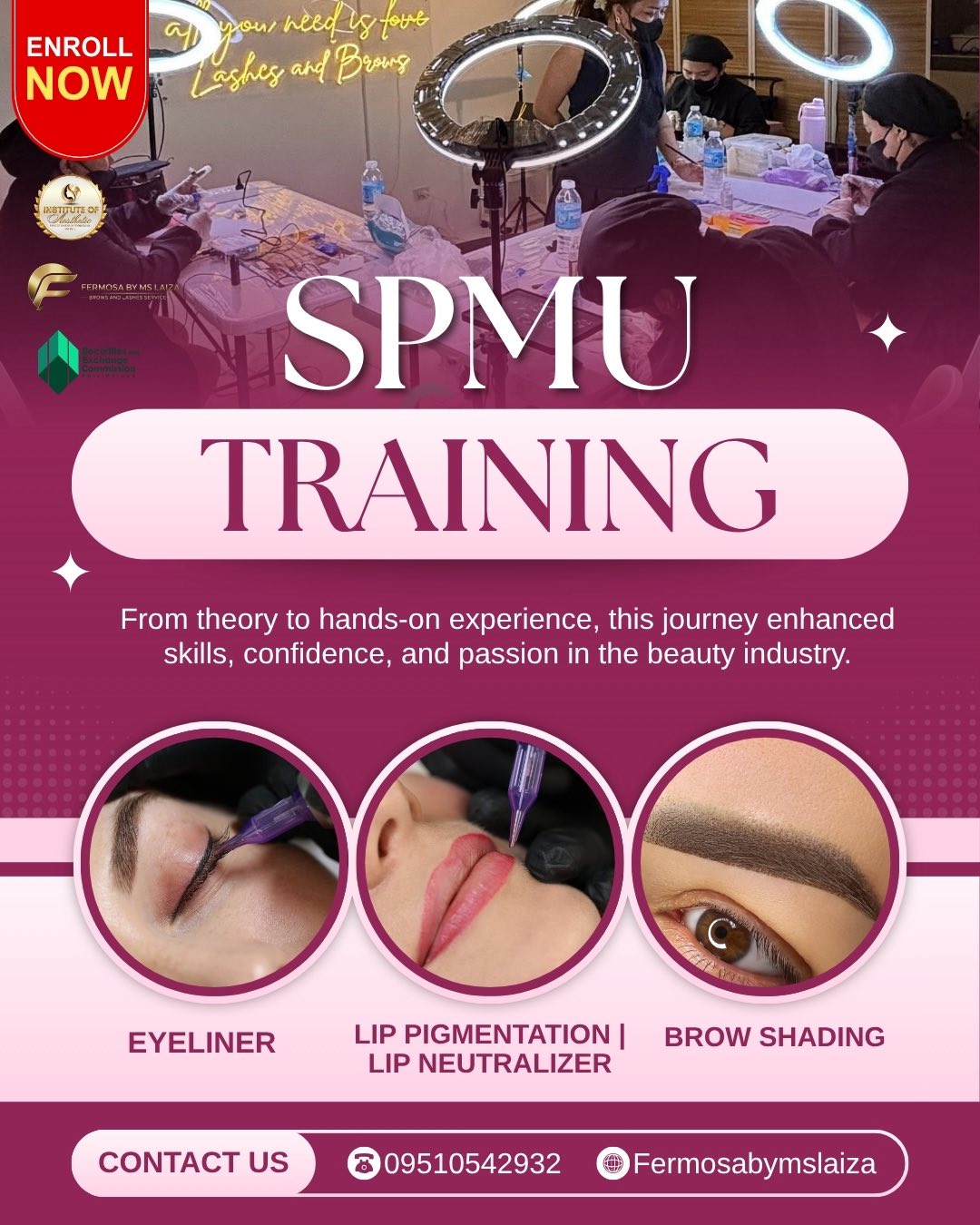 Fermosa by Ms Laiza Brows and Lash Services Facebook ad: ENROLL NOW AND GET CERTIFIED