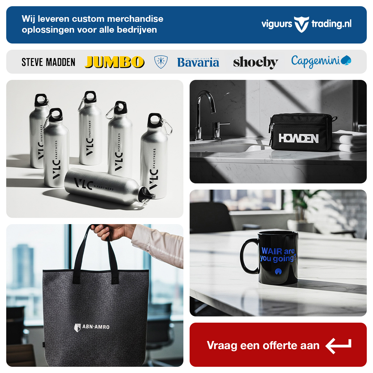Viguurs Trading Facebook ad: Custom merchandise die jouw merk laat leven