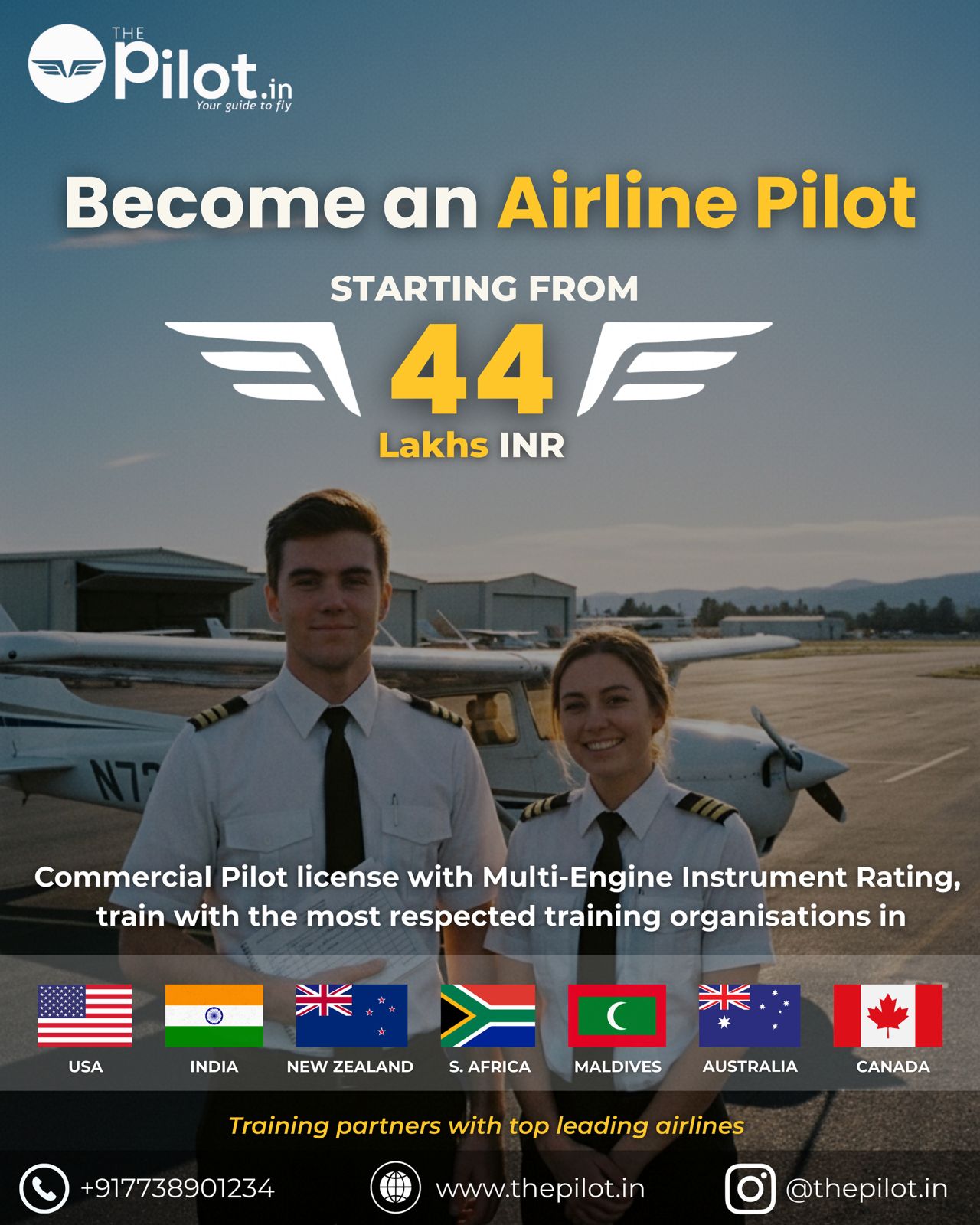 ThePilot.in Facebook ad: Start your Pilot training in INDIA,USA, CANADA, NZ…