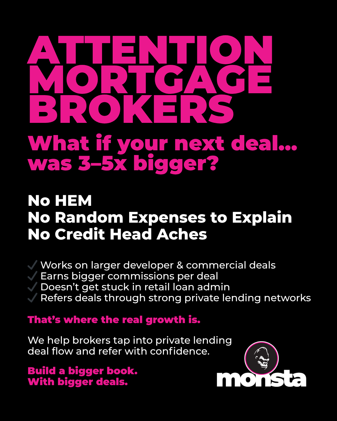 Monsta Media Group Facebook ad: What If Your Next Deal Was 3-5X Bigger?