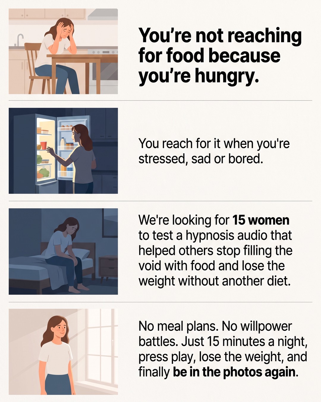 Hypnozio: power of hypnotherapy Facebook ad: Overcome Weight Challenges