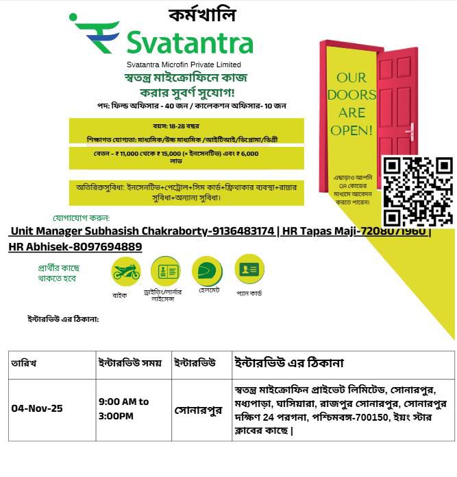 gulguli Facebook ad: *Svatantra microfin private limited-এ চাকরির সুযোগ!*