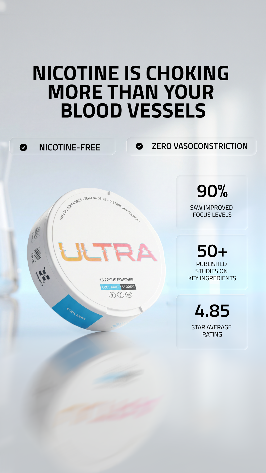 Ultra Pouches Facebook ad: Guilt-Free Focus in a Pouch