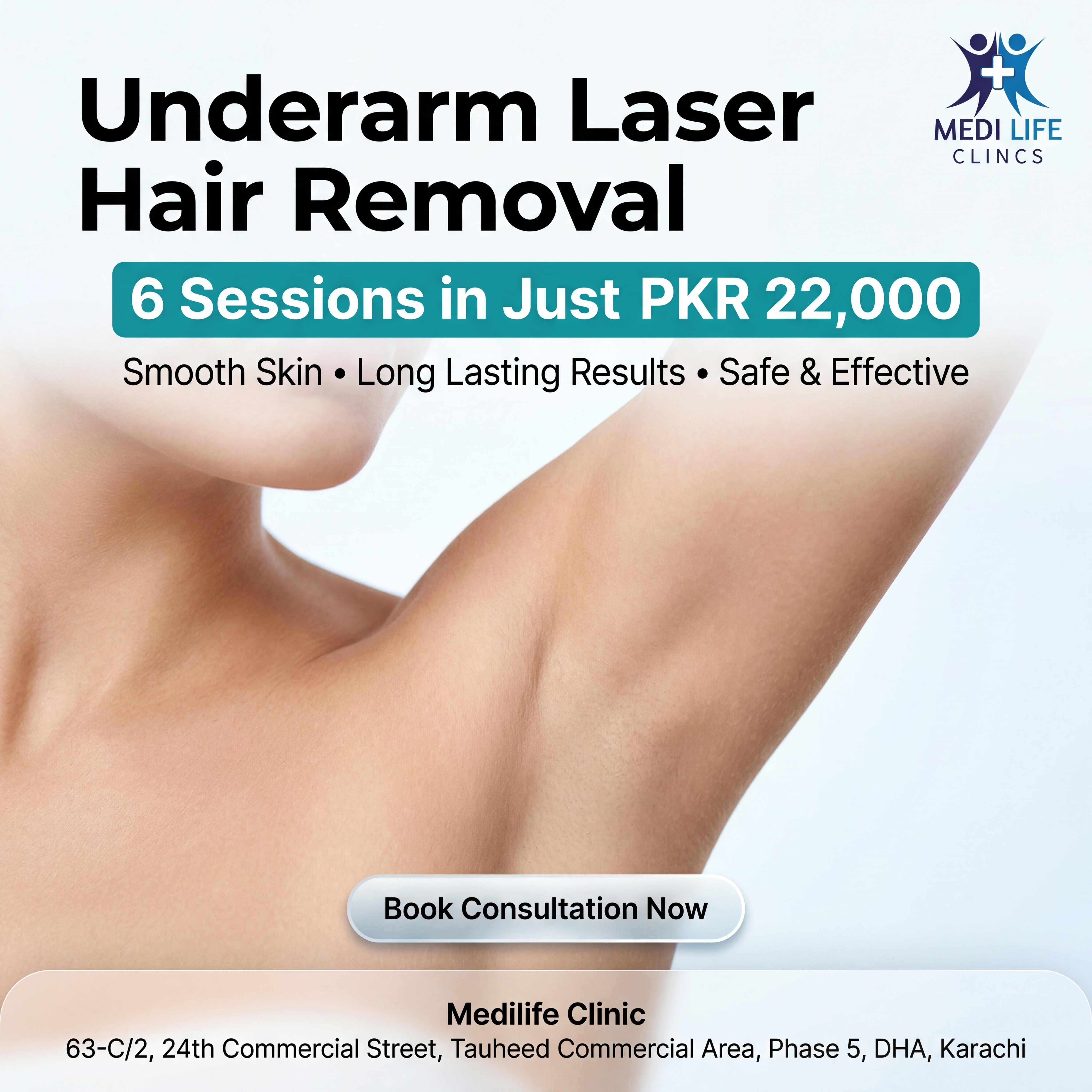 Medilife Clinics Facebook ad: Tired of dark underarms, rough skin, and constant…