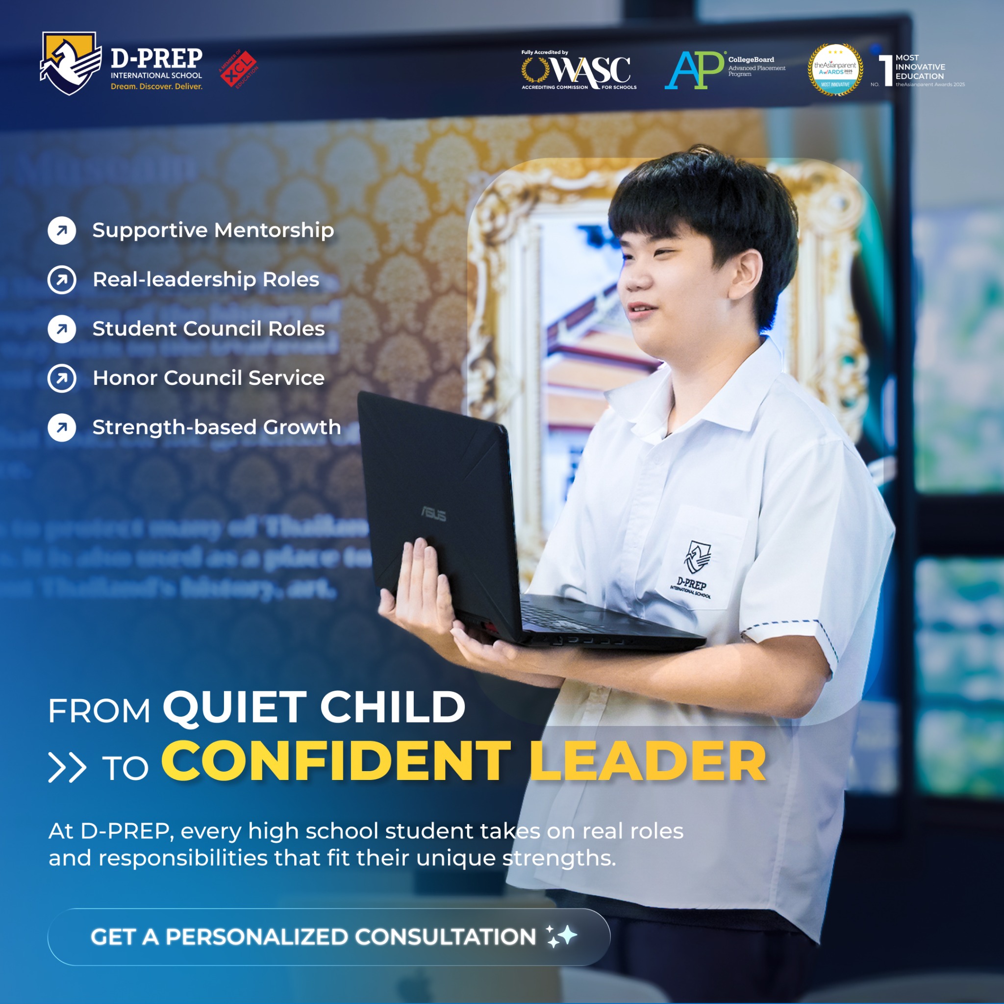 D-PREP International School Facebook ad: Build Real Leadership in High School
