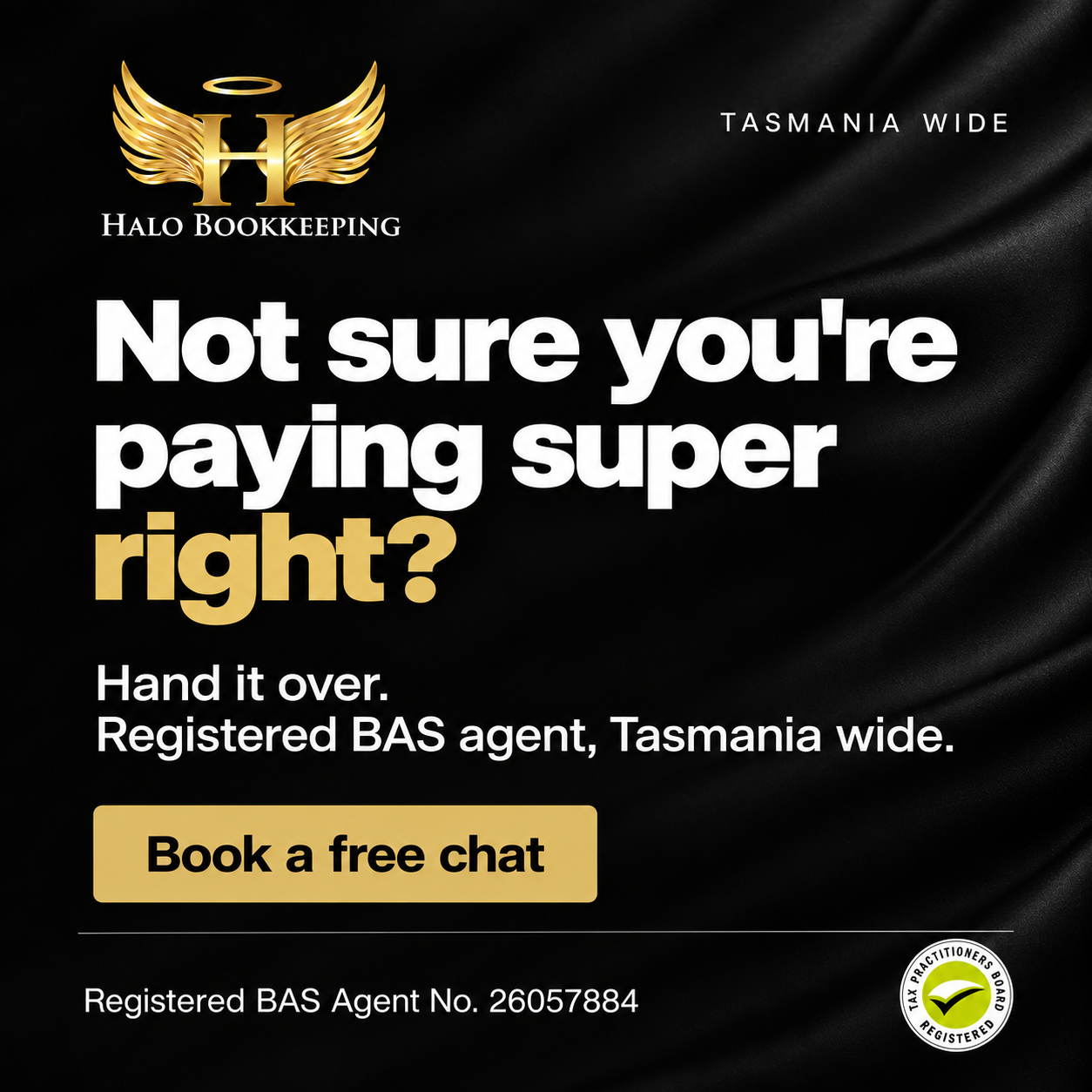 HALO Bookkeeping Facebook ad: Take the Guesswork Out of Super
