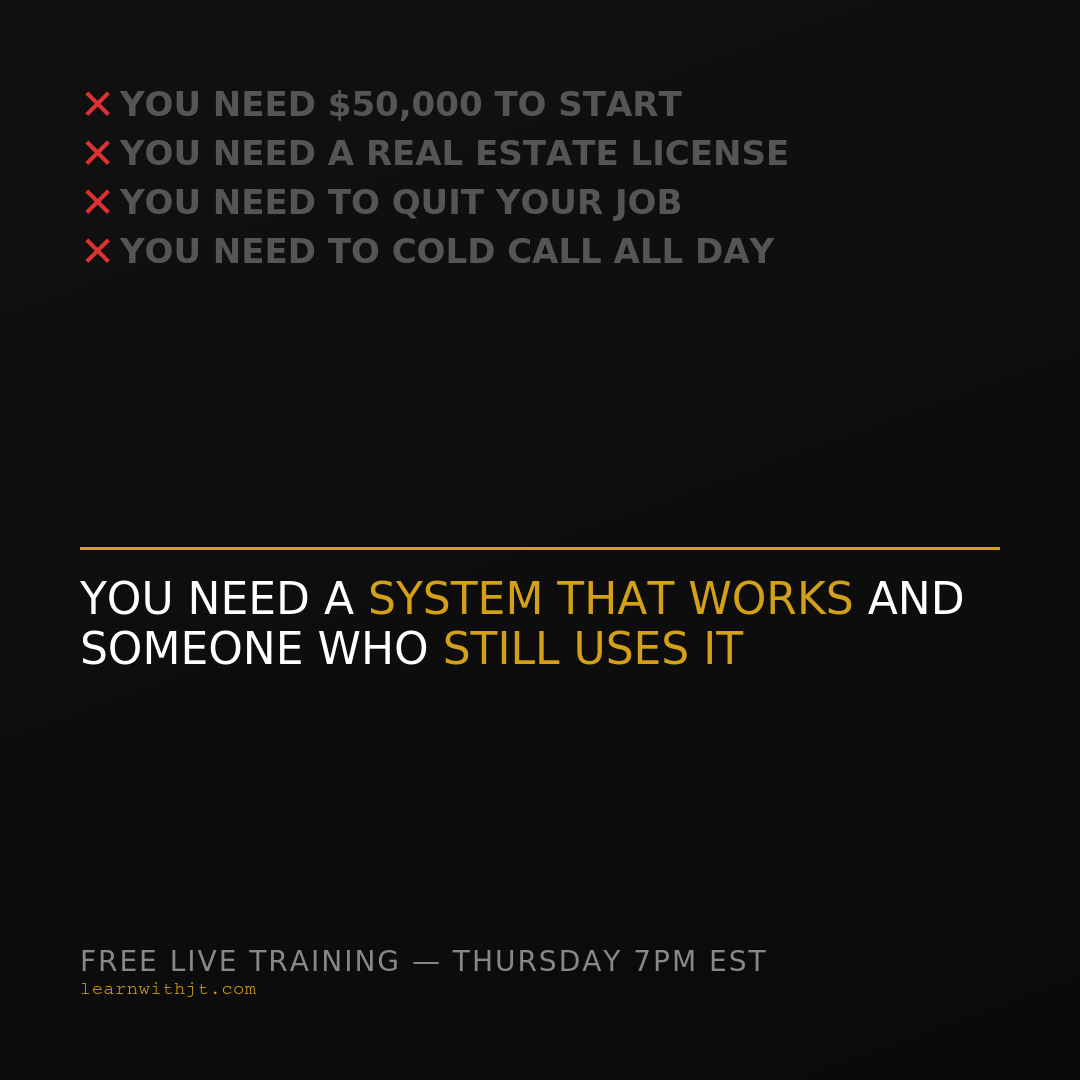 JT Sudderth Facebook ad: The 5 Step System Behind $15M in Wholesale Deals. Free…