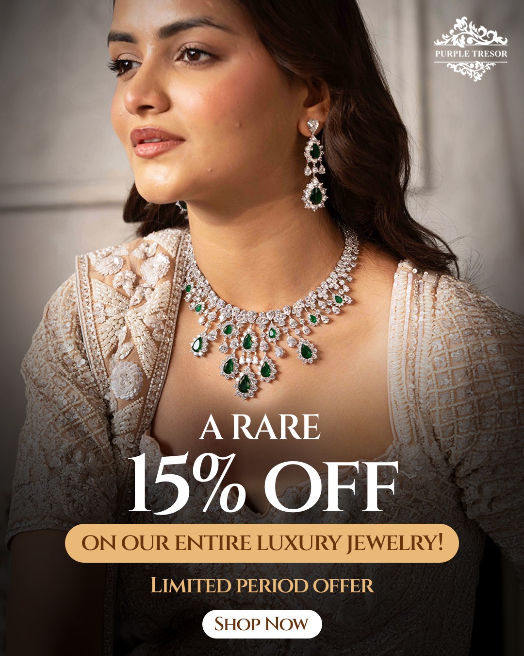 Purple Tresor Facebook ad: 15% Off Our Entire Collection