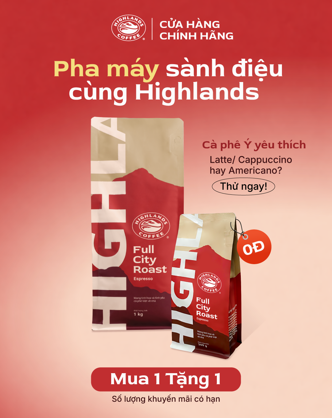 Highlands Coffee CPG Facebook ad: Cà phê pha máy