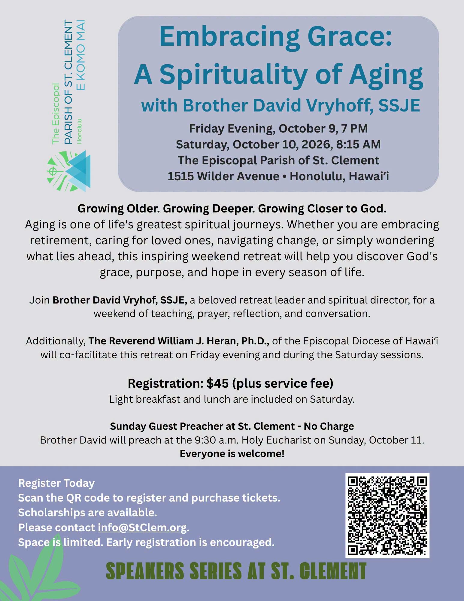The Episcopal Parish of St. Clement - Honolulu Facebook ad: Embracing Grace: A Spirituality of Aging