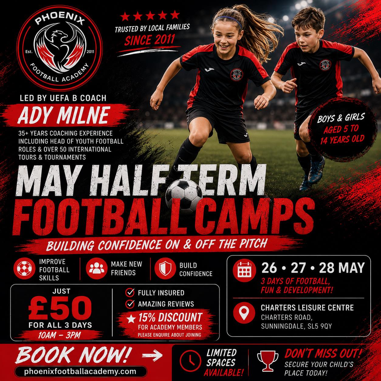 Phoenix Football Academy Facebook ad: May Half Term Football Camps