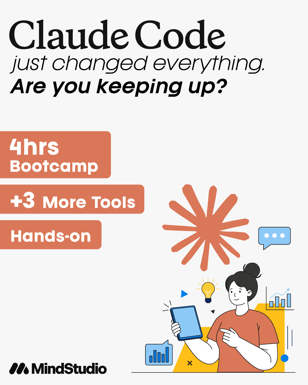 MindStudio Facebook ad: 4 Tools. 4 Hours. Hands-On.