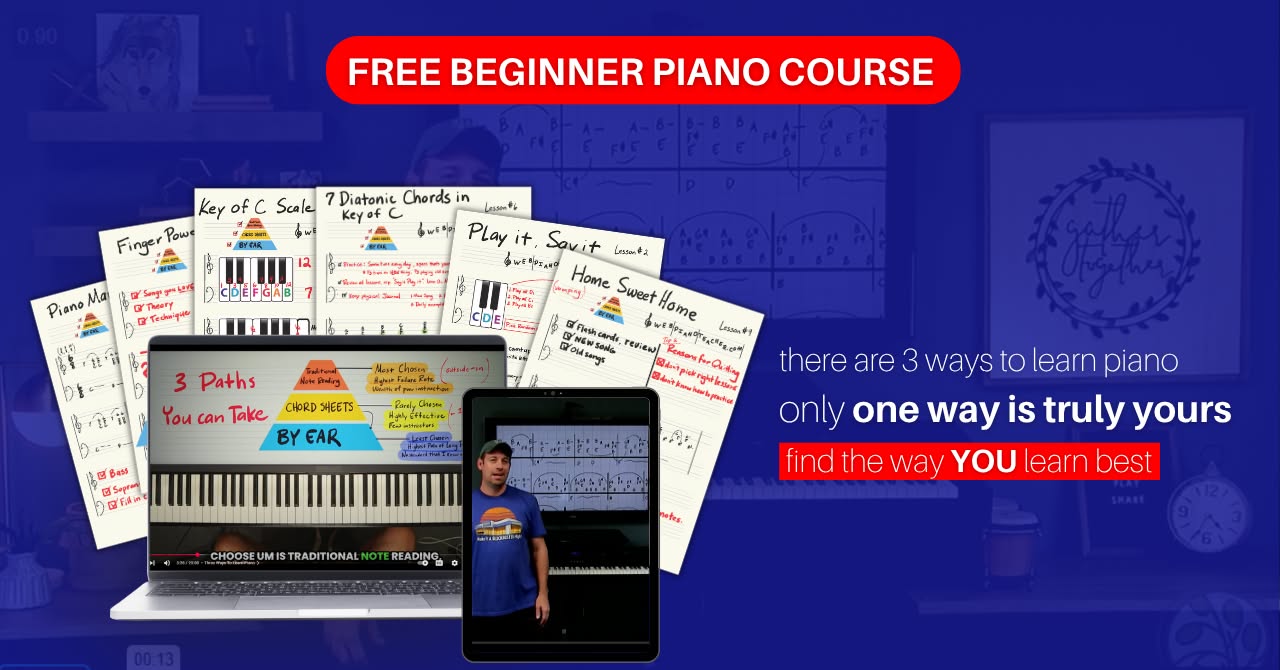 www.webpianoteacher.com Facebook ad: FREE Beginner Piano Course, Discover How You Learn Best