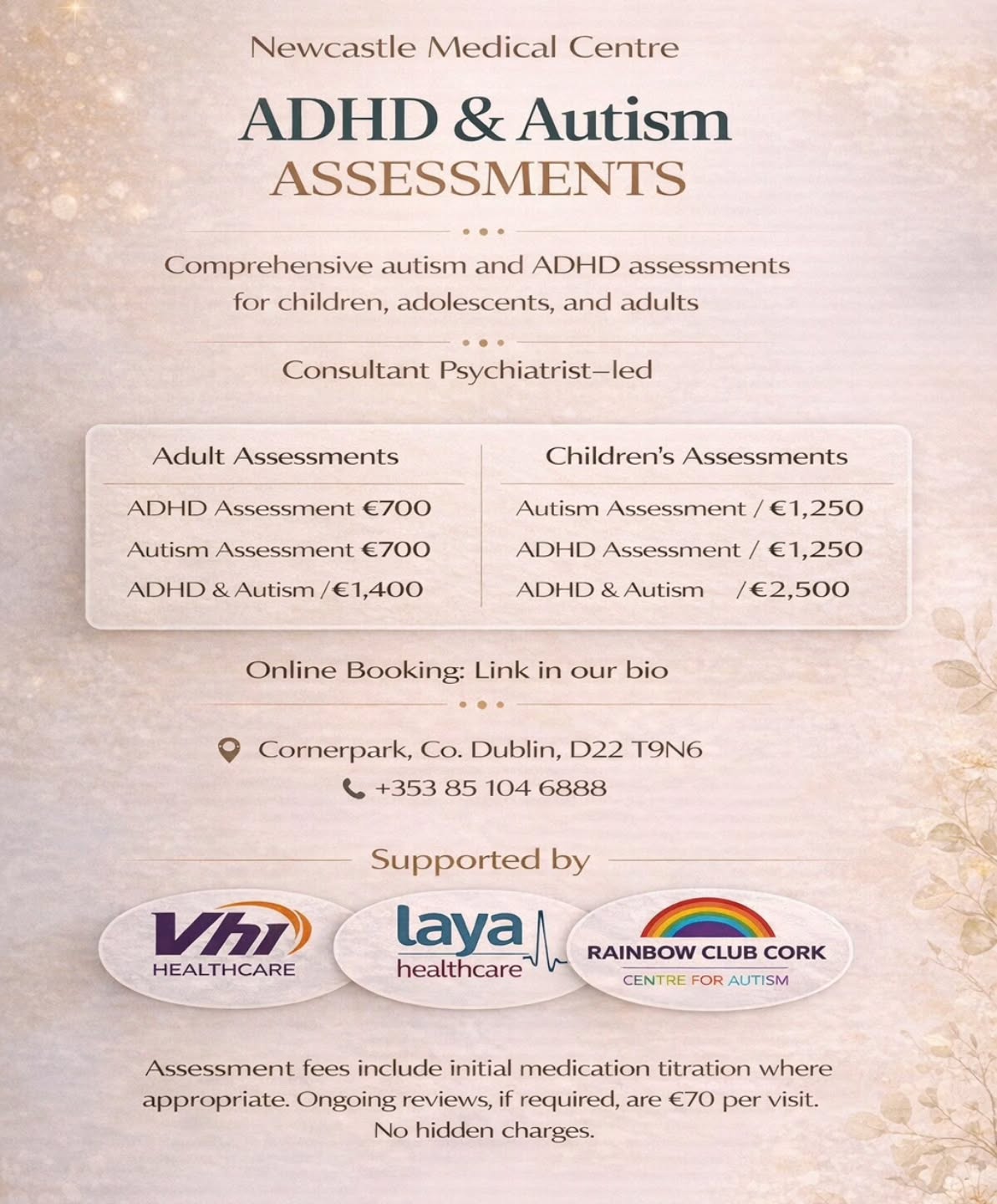 Newcastle Medical Centre Dublin Facebook ad: We are proud to offer Consultant Psychiatrist-led ADHD…