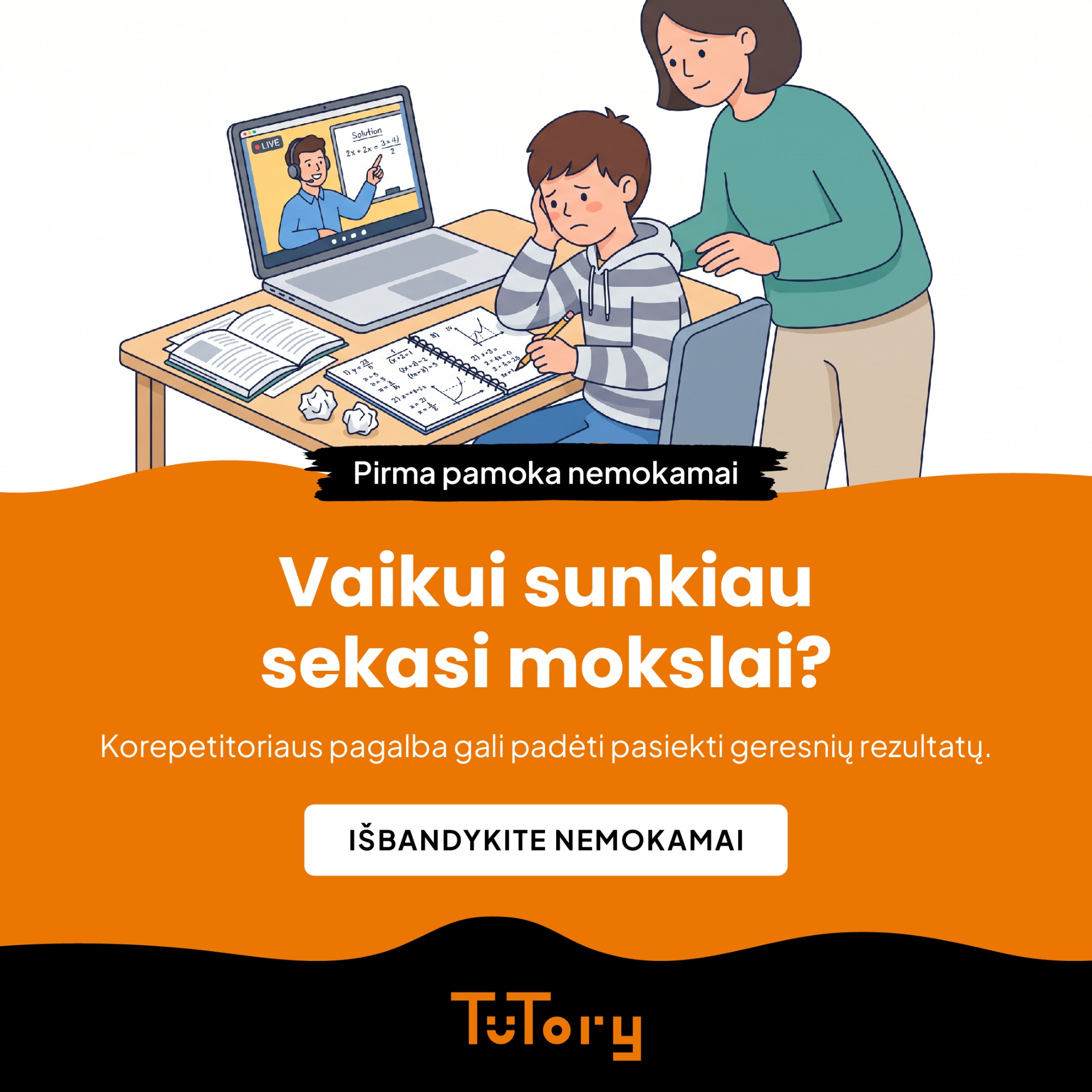 Tutory.lt Facebook ad: Korepetitoriai