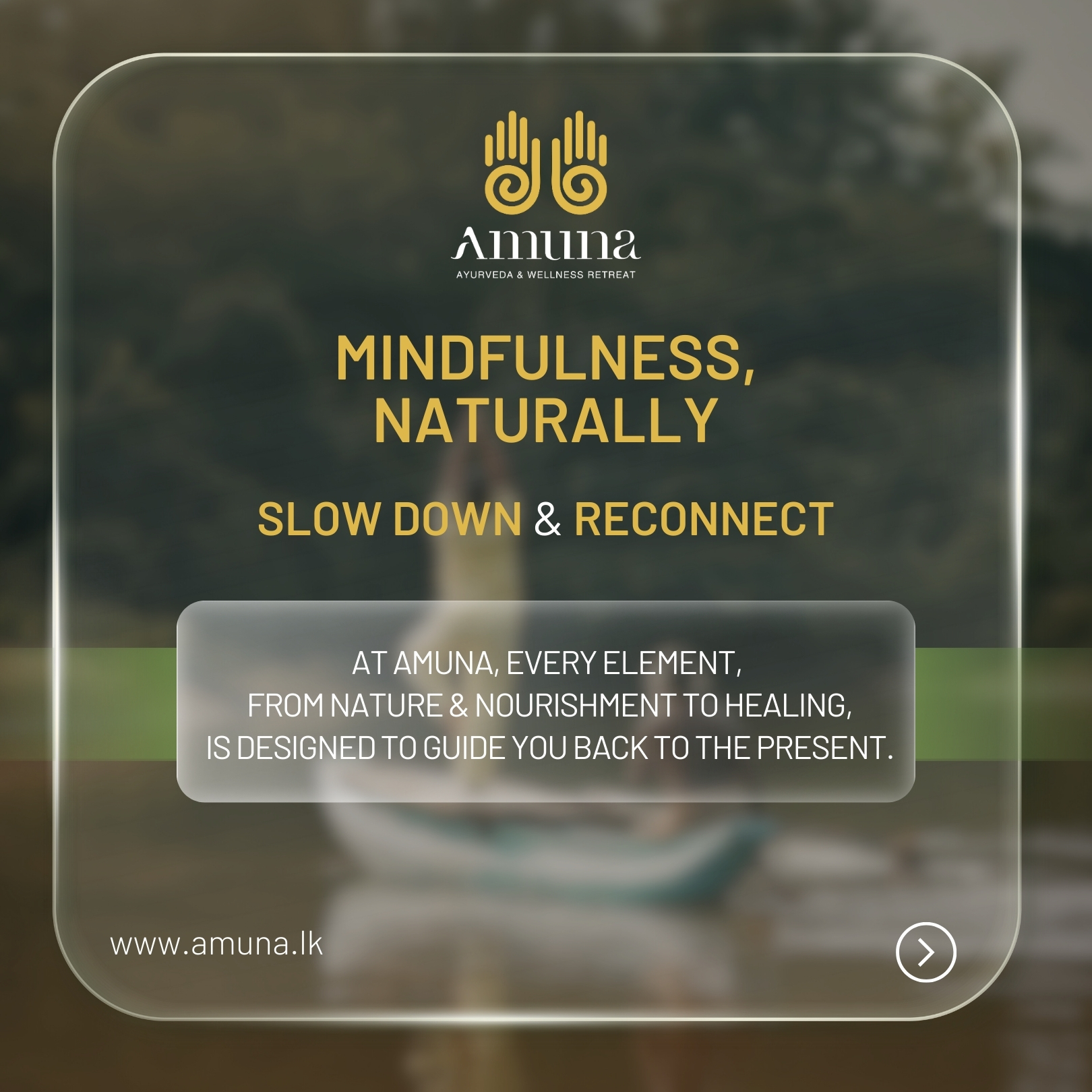 Amuna Ayurvedic and Wellness Retreat Facebook ad: Feeling overwhelmed, distracted or out of balance?