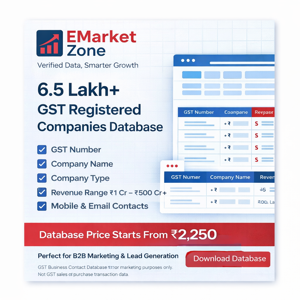 EMARKET ZONE Facebook ad: 6.5 Lakh GST Registered Companies Database
