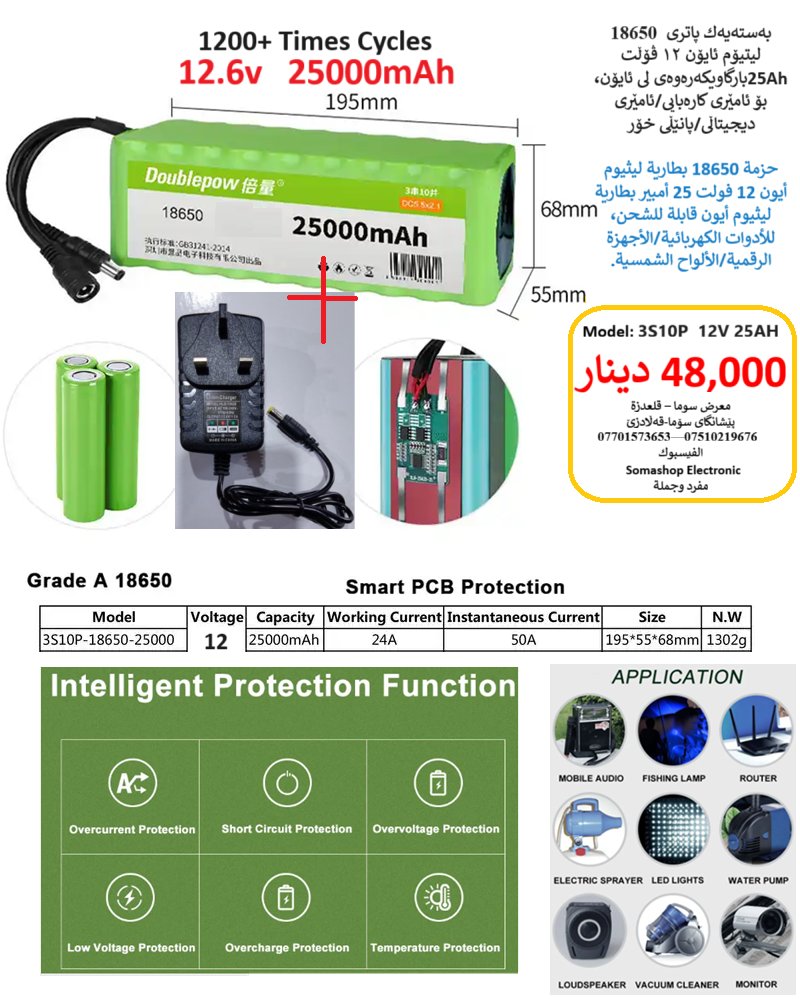 Somashop Electronic Facebook ad: کۆمەڵێک پاتری لیسیۆم بە قەبارەو جۆری جیاواز، شاحنەی…