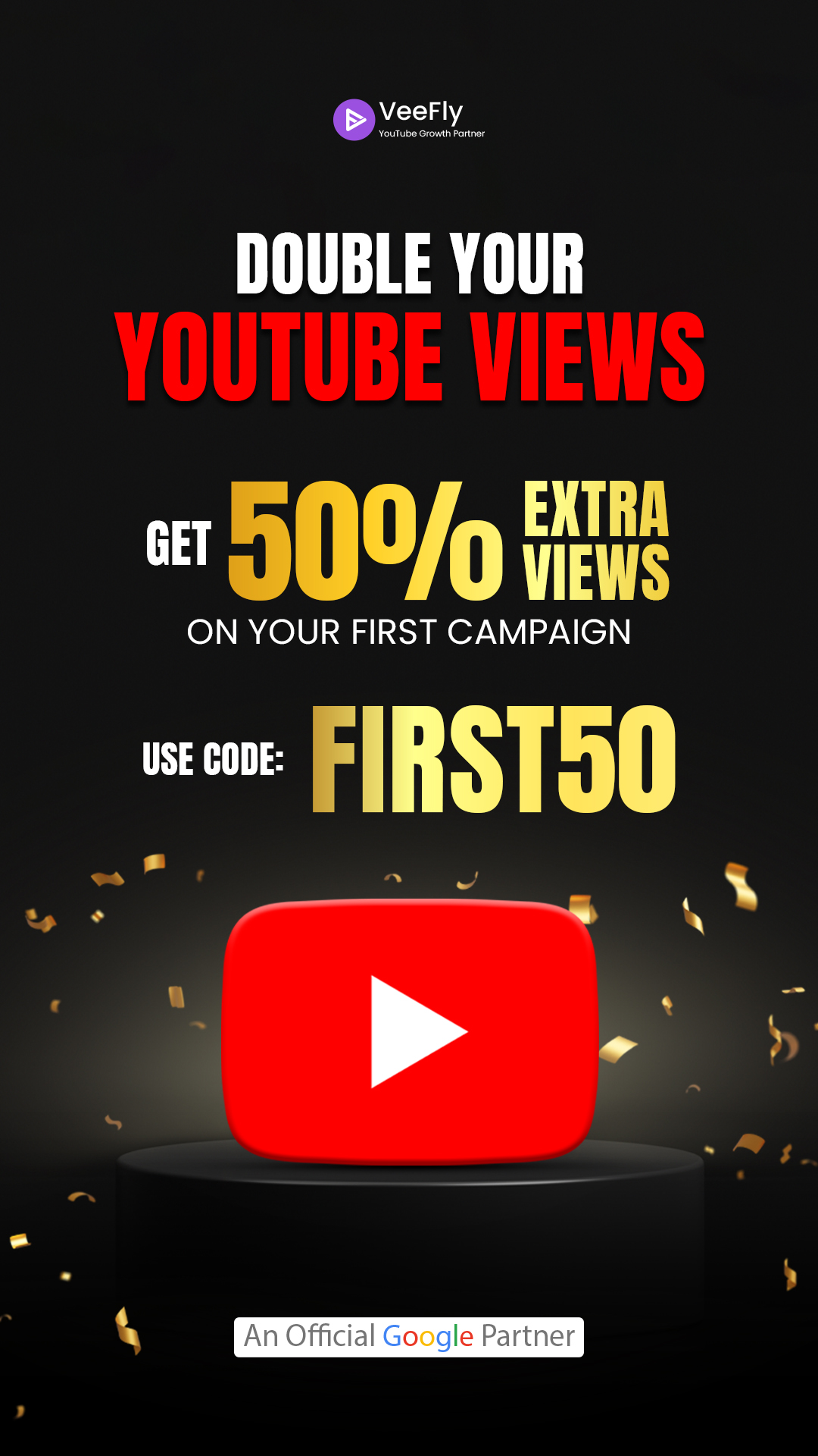 VeeFly Facebook ad: Get 2X More YouTube Views