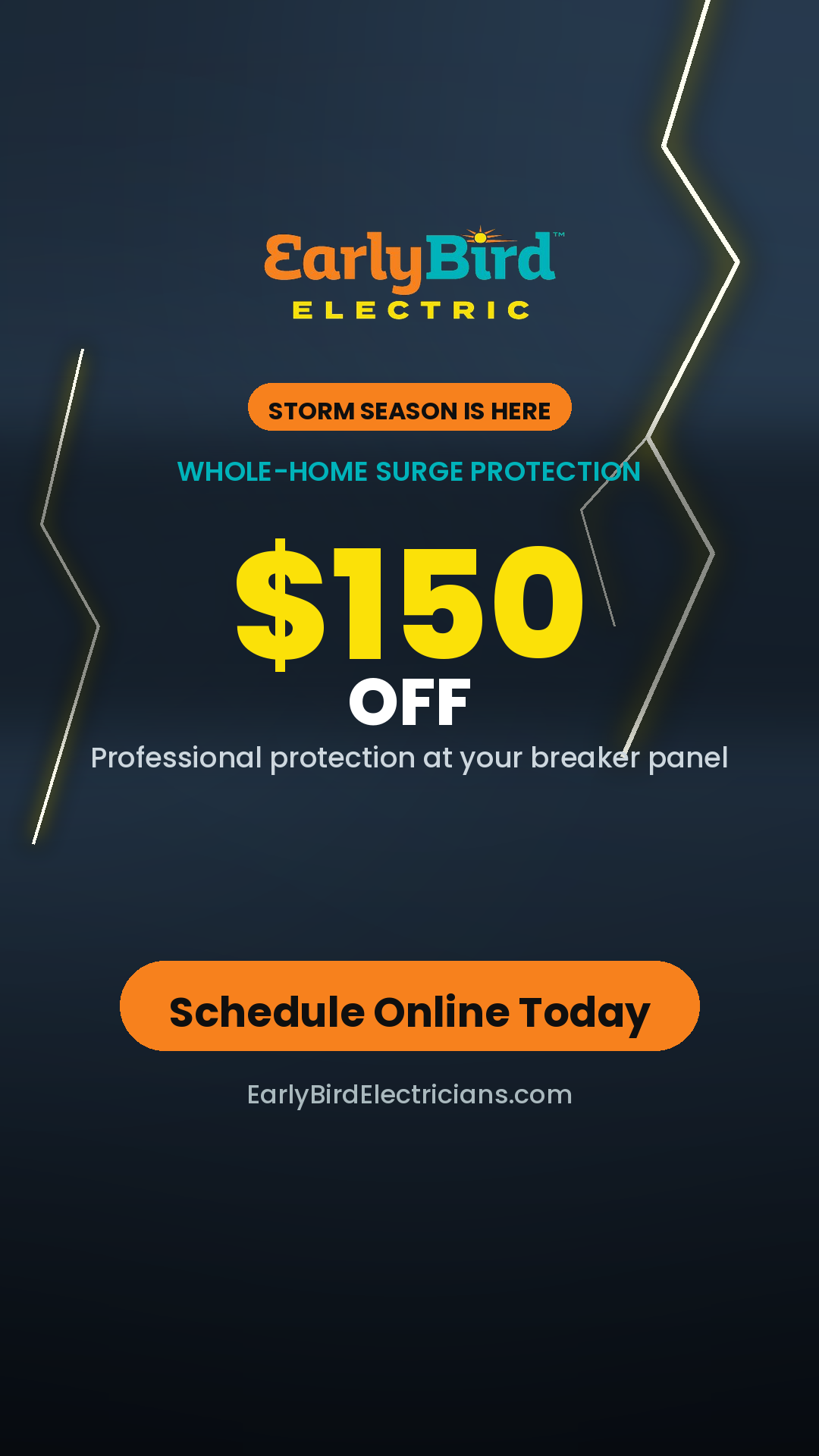 EarlyBird Electric Facebook ad: One summer storm can fry everything plugged into…