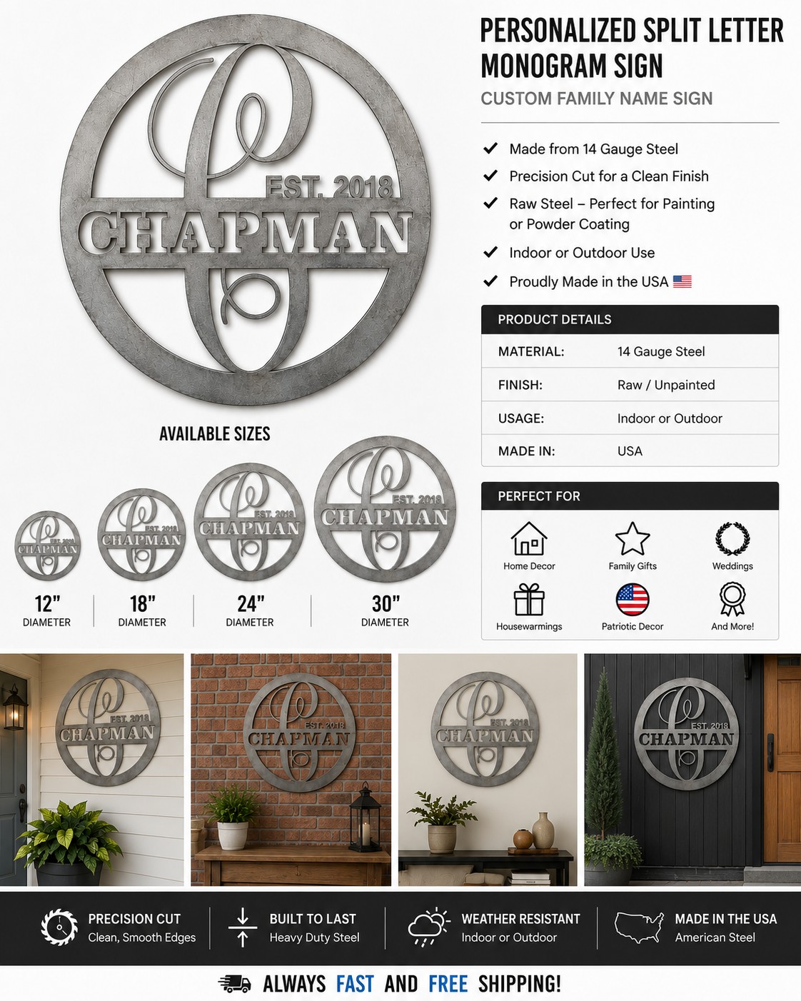 JWM Metal Supply Facebook ad: Personalized Split Letter Monogram Metal Sign | Custom…