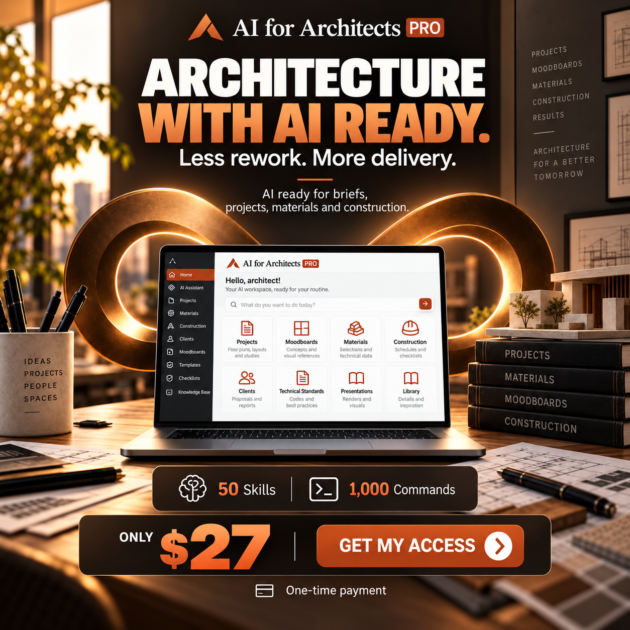 Sarah Mitchell Facebook ad: The Ready-Made AI Office for Architects