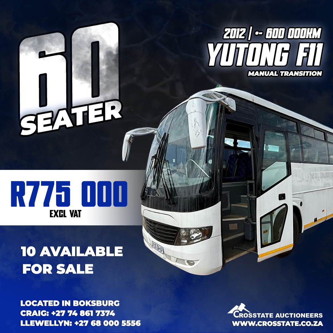 Crosstate Auctioneers Facebook ad: 60 SEATER 2012 YUTONG F11 BUSES FOR SALE