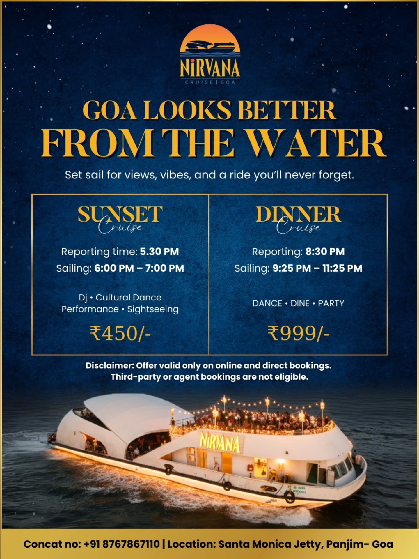Nirvana Cruise Goa Facebook ad: Land views are cute, but have you seen…