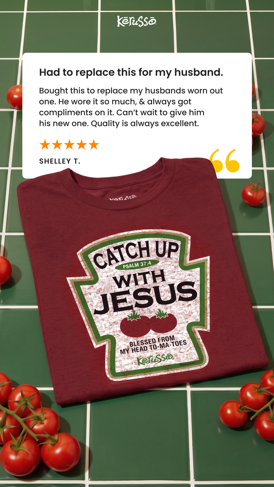 Kerusso Facebook ad: Faith-Filled Tees Customers Love