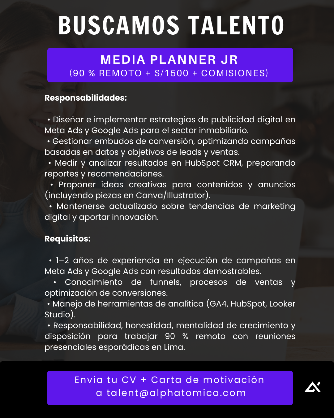 Alpha Talent Facebook ad: Postula aqui