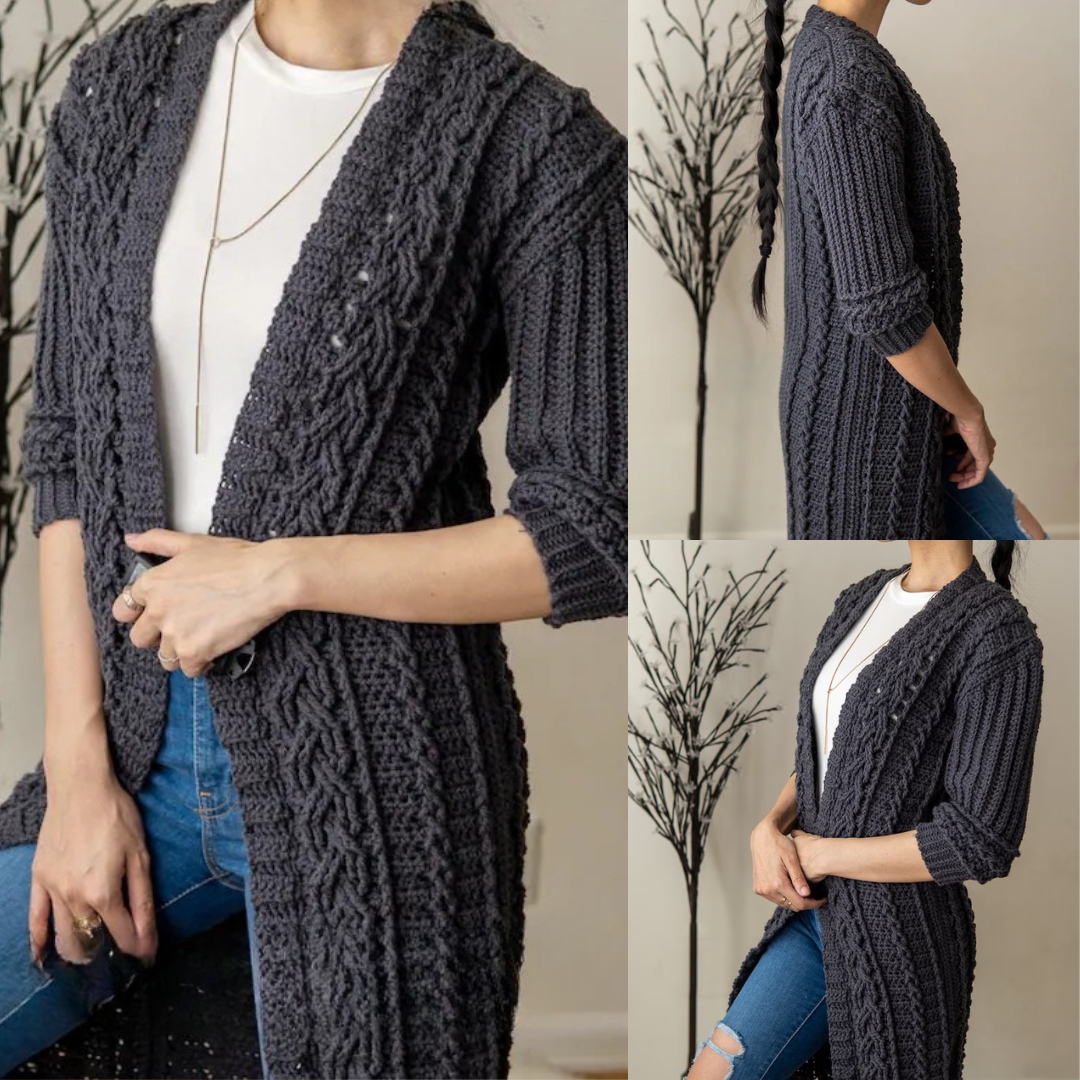 Crochet Facebook ad: Column Grace Outerwear Crochet Pattern
