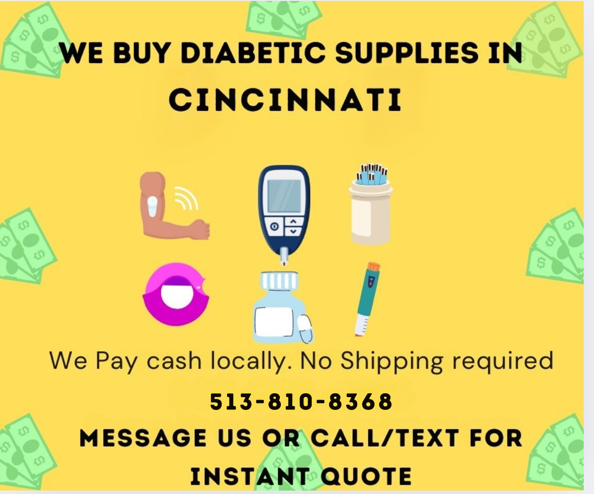 Diabetic Supply Buyer Facebook ad: Sell your new and unused diabetic supply TODAY.