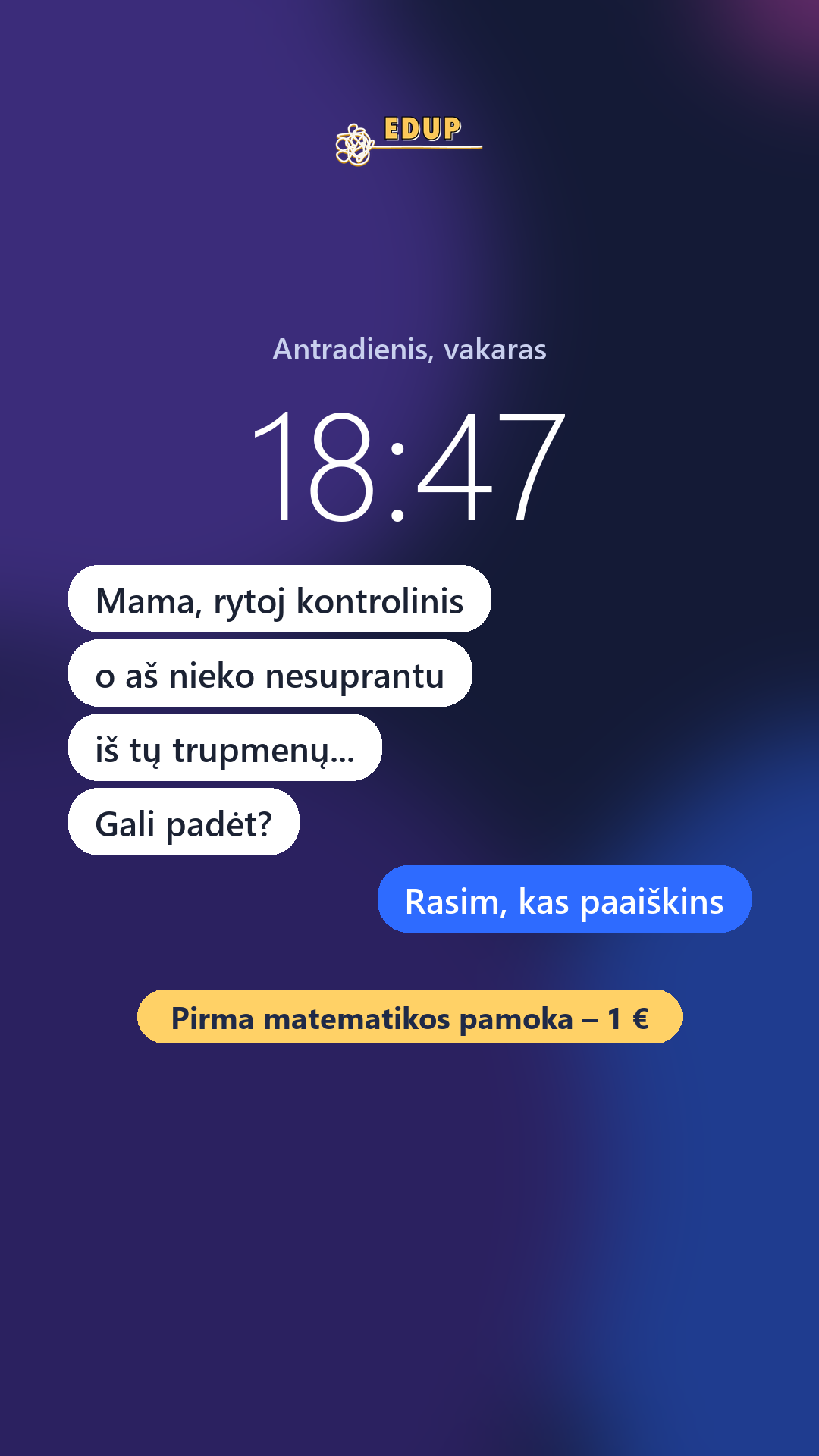EdUp - pažangus papildomas mokymas Facebook ad: Pirma pamoka, tik 1 €